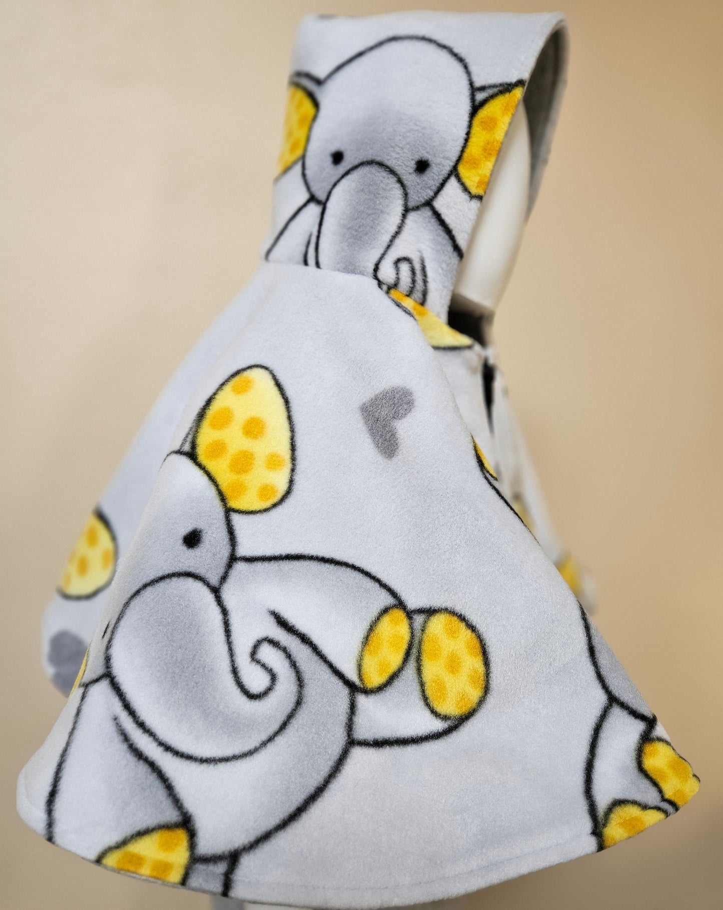 Poncho, Car Seat Poncho, Baby Poncho; Gray with Elephants; zippered cape