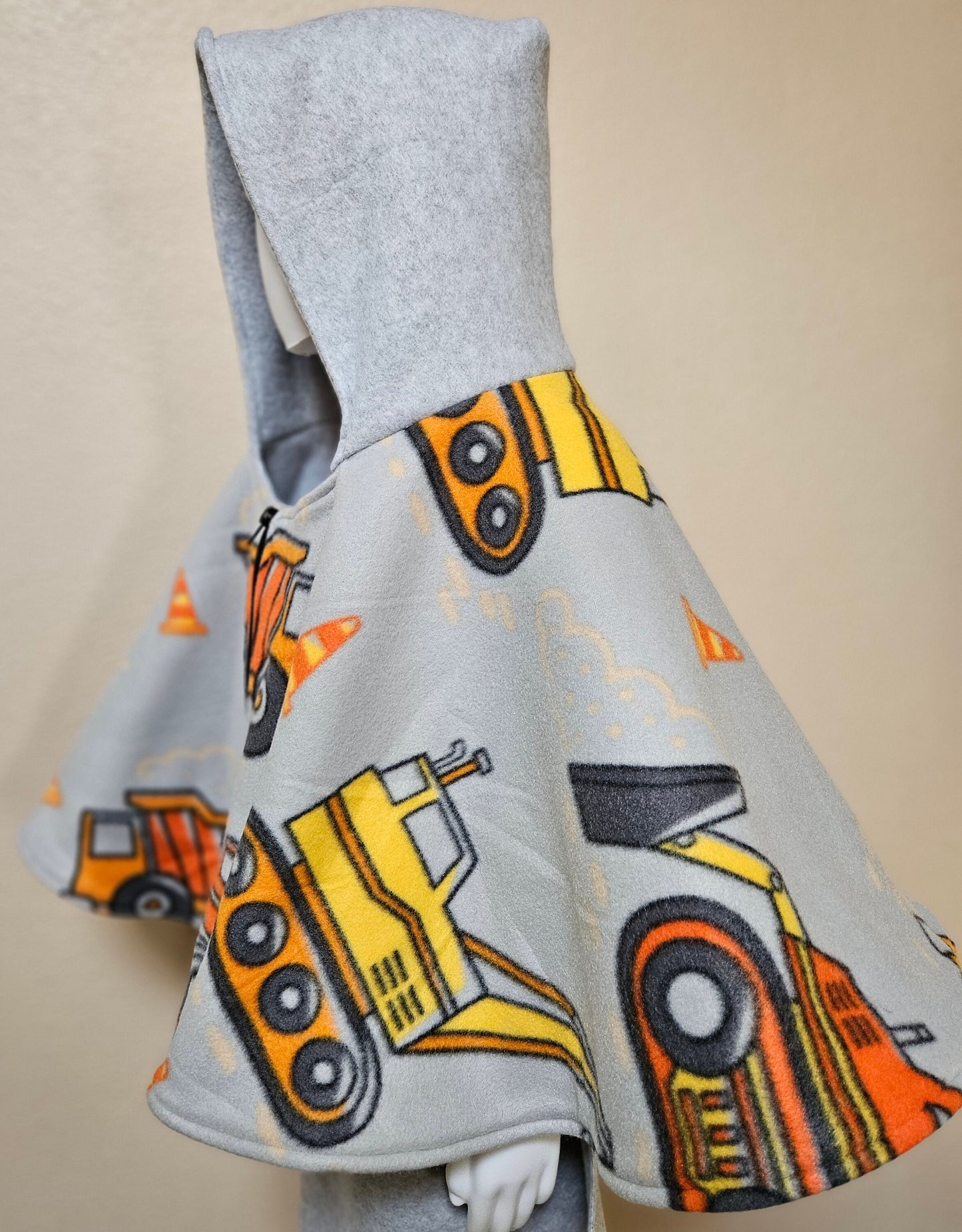 Work Trucks Print Poncho, Car Seat Poncho, Toddler Poncho; zippered cape