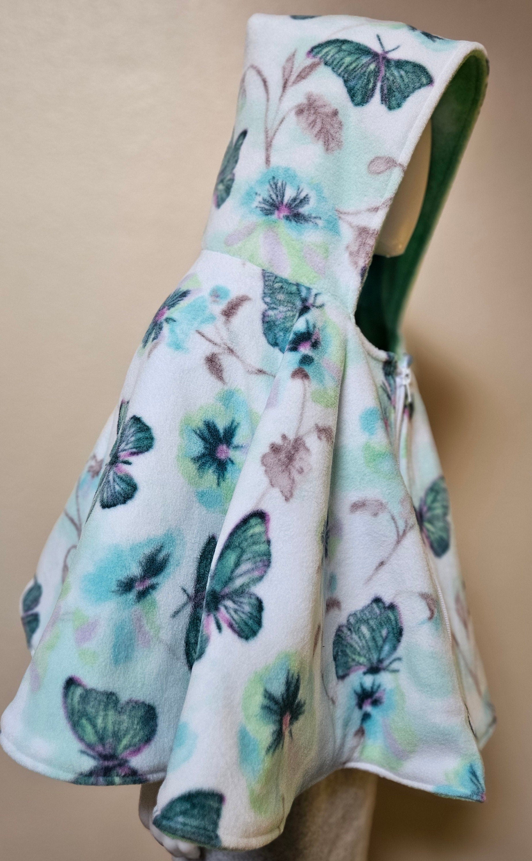 Butterflies Poncho, Car Seat Poncho, Toddler Poncho; Blue Green Butterflies; zippered cape