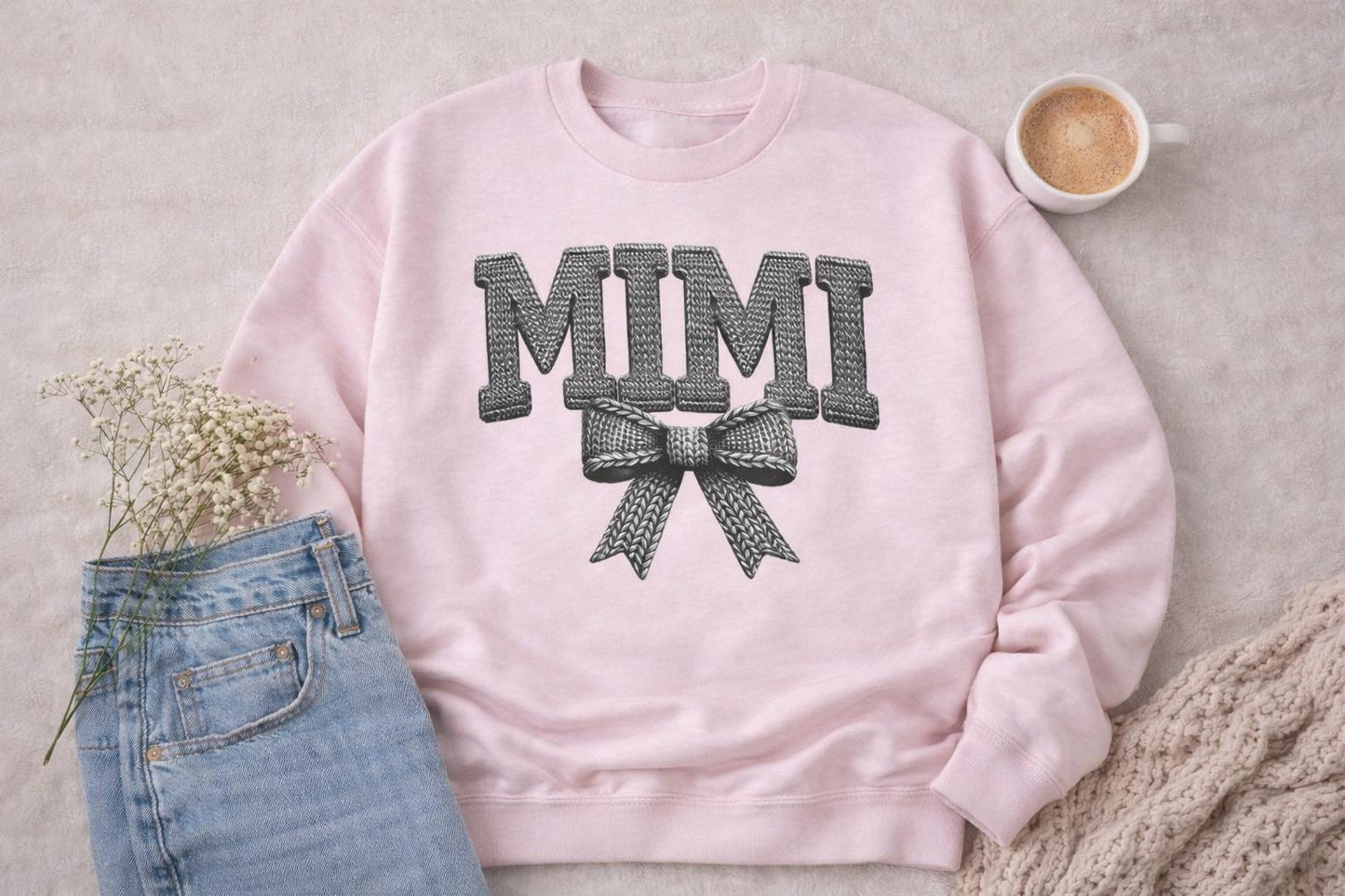 Personalized Grandma Sweatshirt – Nana Mimi Gigi Shirt – Knit Style Grandma Sweatshirt– Mother’s Day Gift – Grandma Bow Sweatshirt