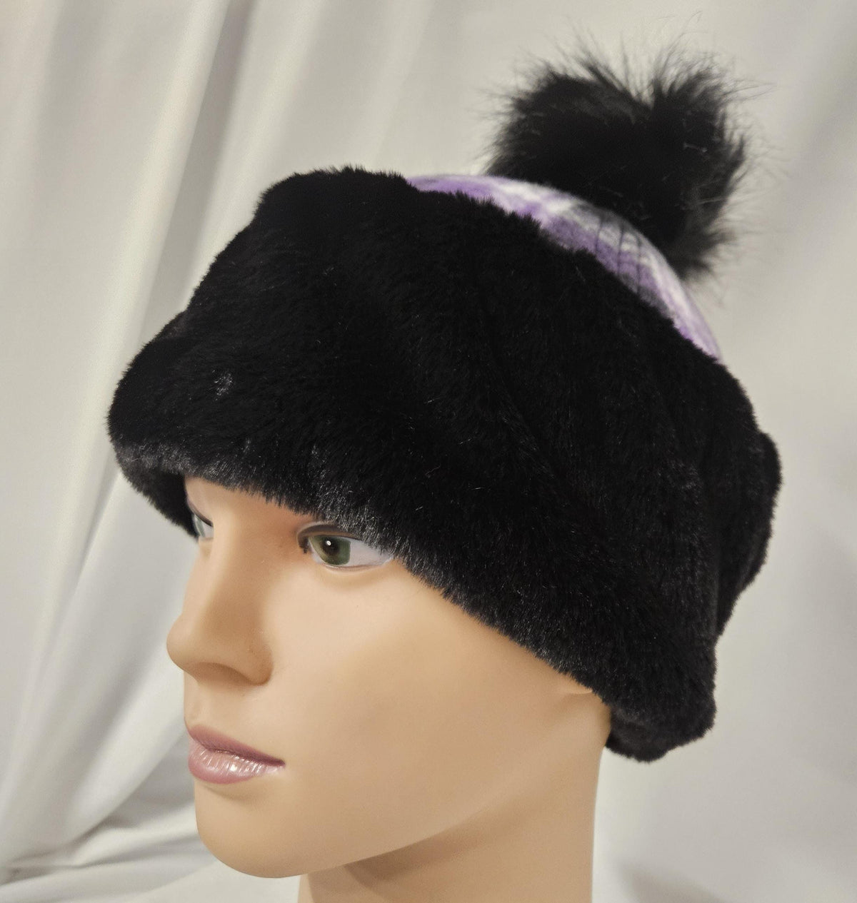 Cupcake Fleece Hat with Pom Pom – Adult Medium – Handmade Faux Fur Winter Hat