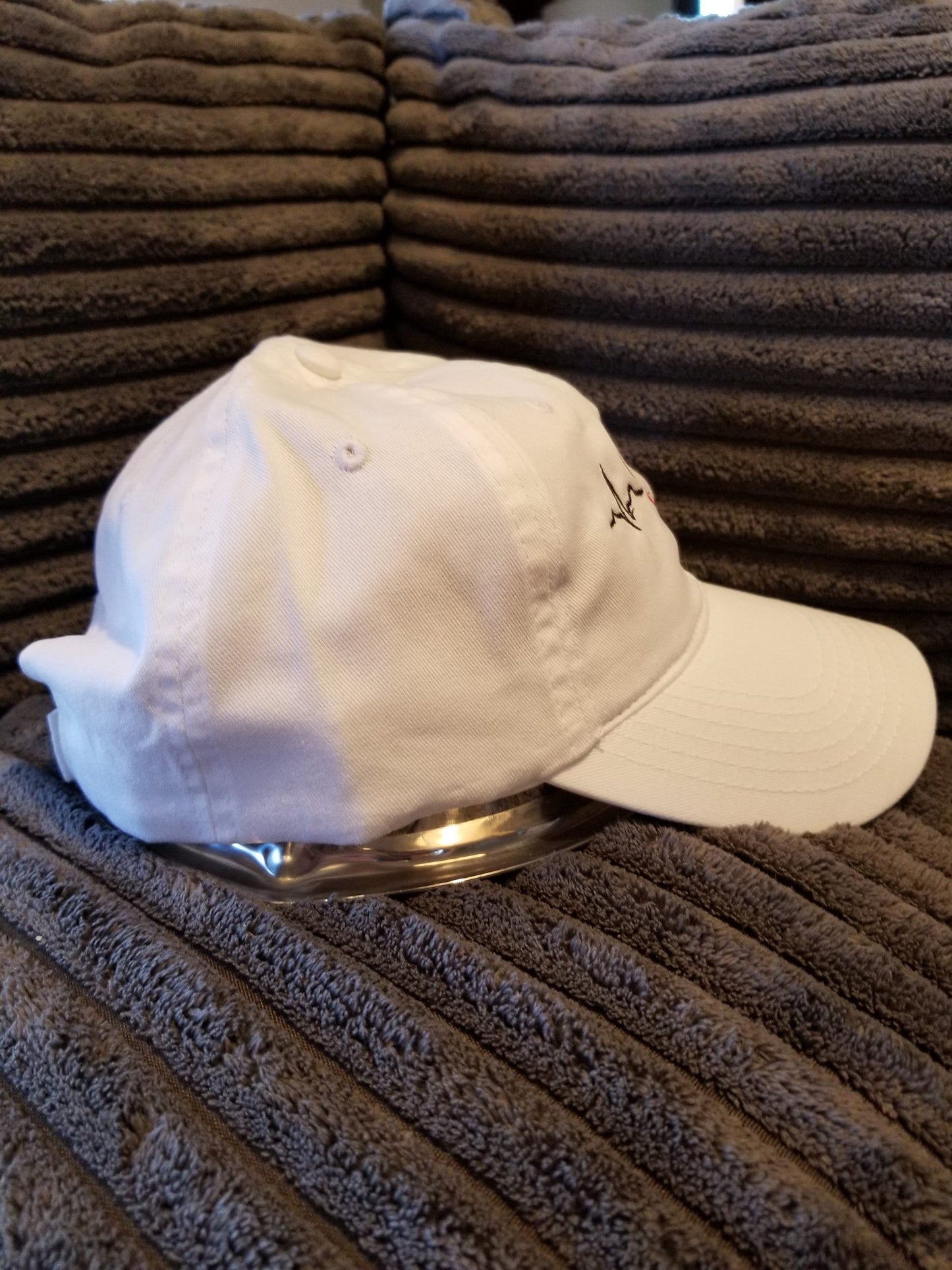 EKG Heart Style White Baseball Cap, Trucker Hat, EKG Heart Embroidered High Quality Cap, Embroidered Cap with Velcro Closure