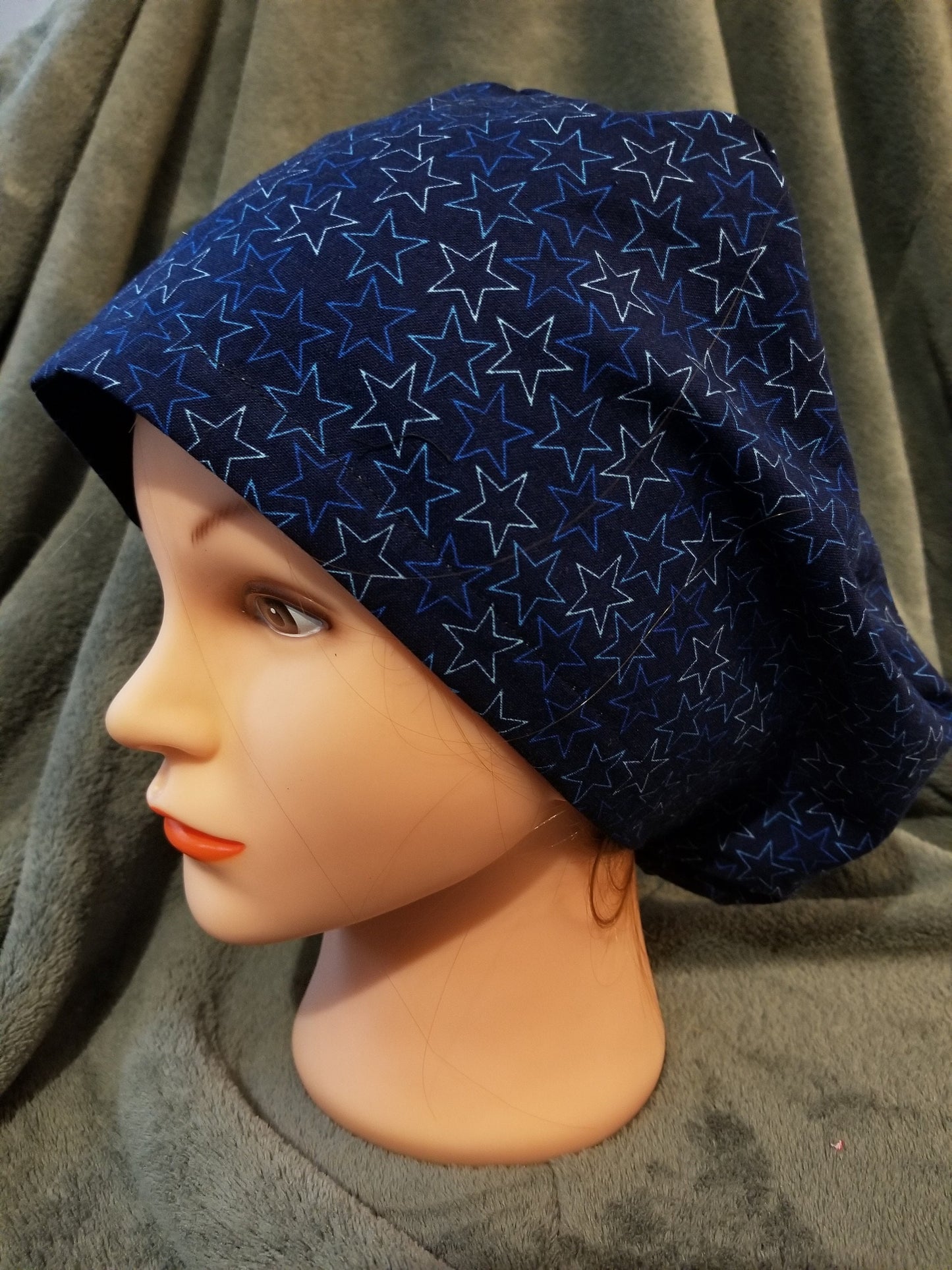 Blue Stars Pixie Style Scrub Cap, Euro style scrub cap