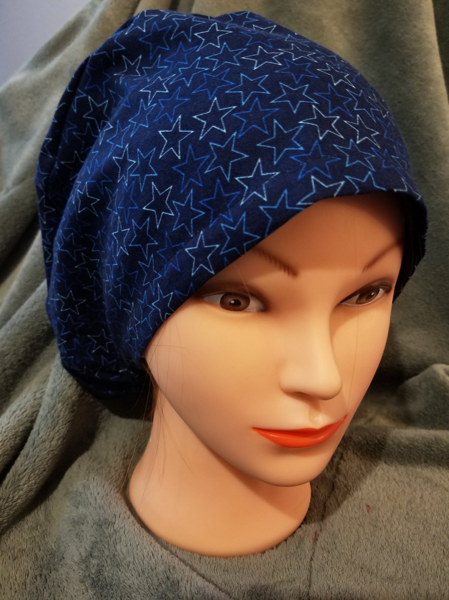 Blue Stars Pixie Style Scrub Cap, Euro style scrub cap