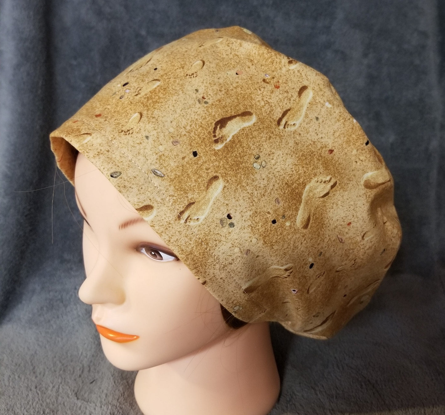 Beige Background with Footsteps in the Sand Pixie Style Scrub Cap, Euro style scrub cap