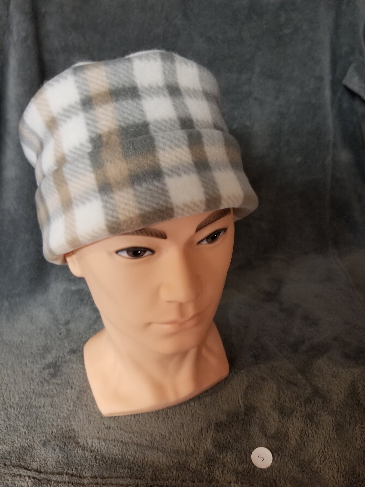 Gray Plaid Fleece Pillbox Hat