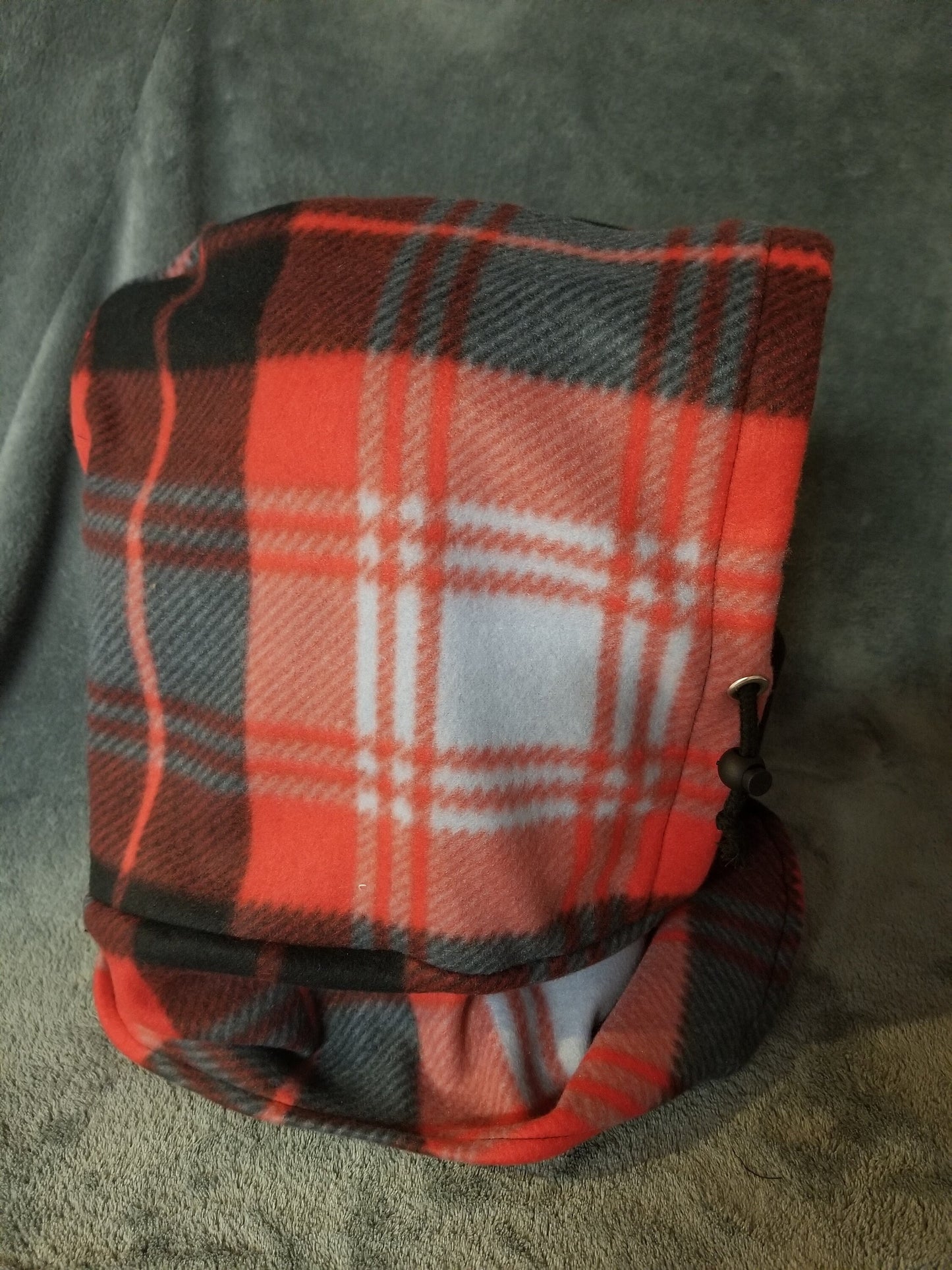 Black and Red Plaid Anti Pill Fleece with Black Mask Ski Helmet Cover
