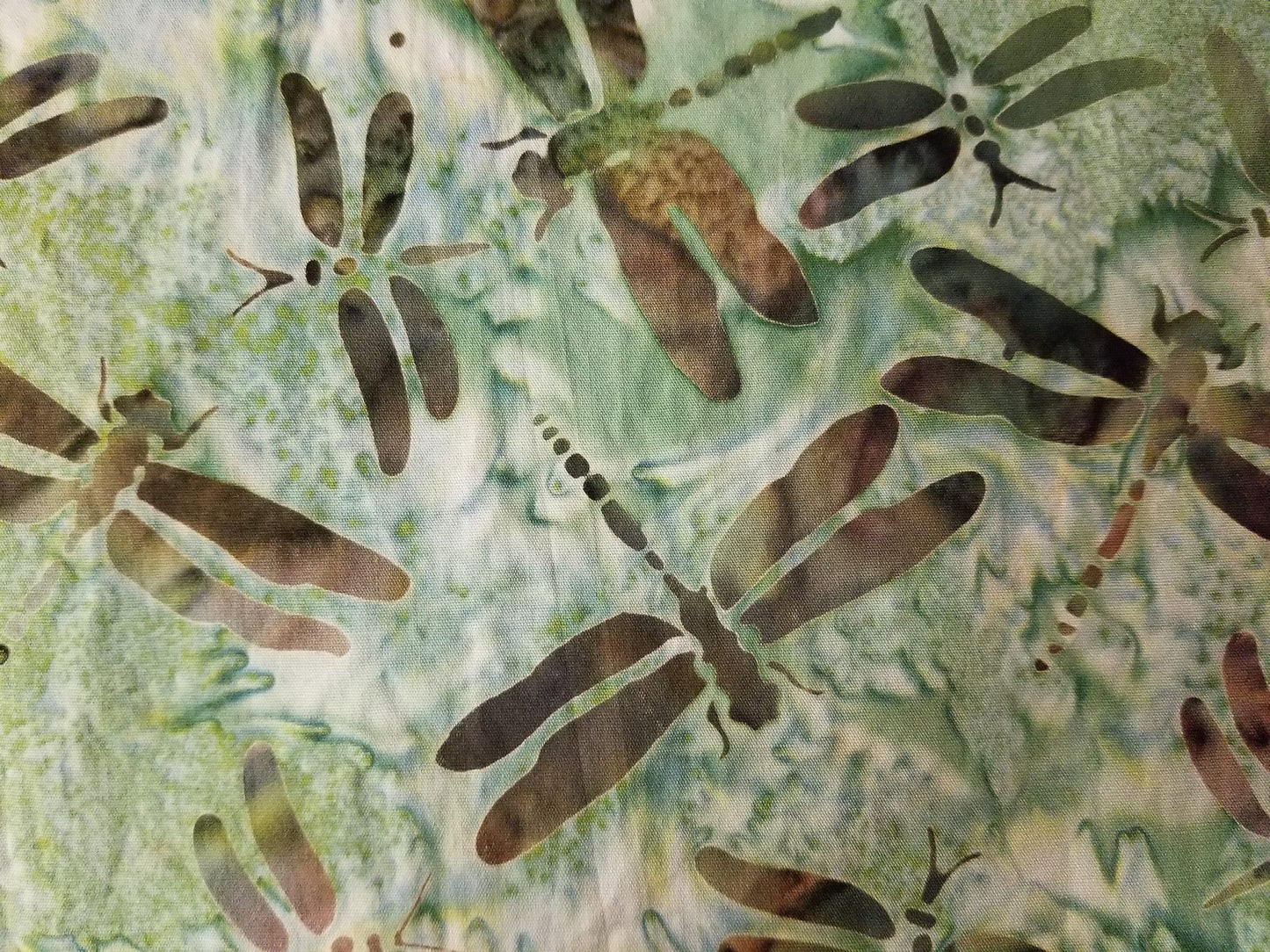 Brown Dragonflies on Green Print Batik Pixie Style Scrub Cap, Euro scrub cap