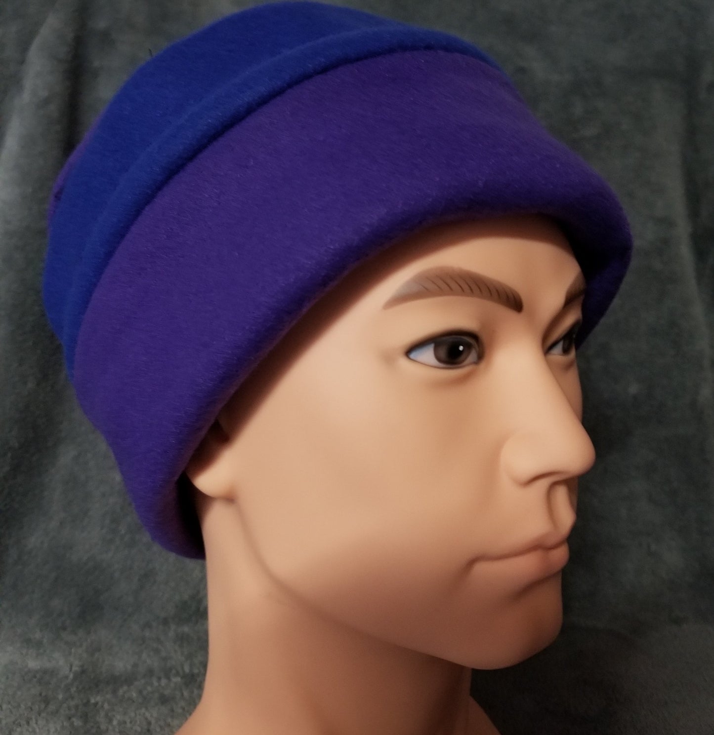 Blue and Purple Colorblock Fleece Pillbox Hat