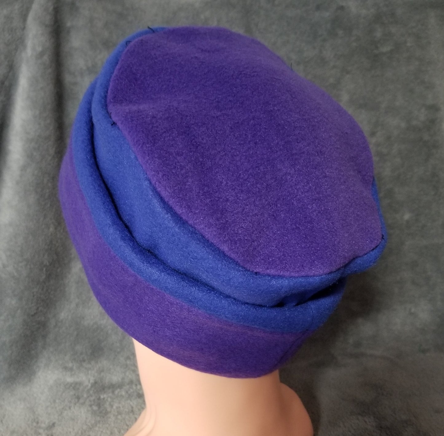Blue and Purple Colorblock Fleece Pillbox Hat