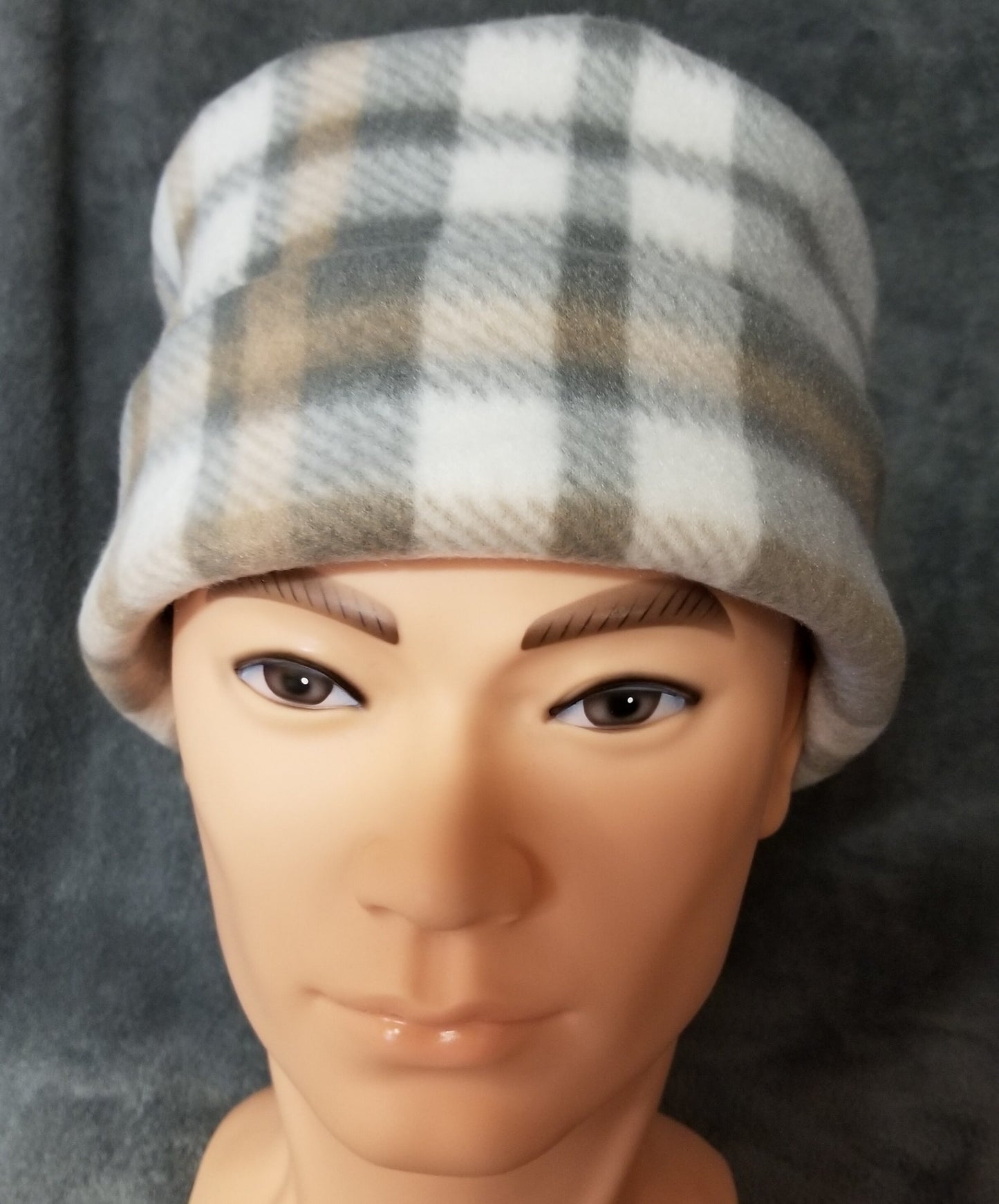 Gray Plaid Fleece Pillbox Hat