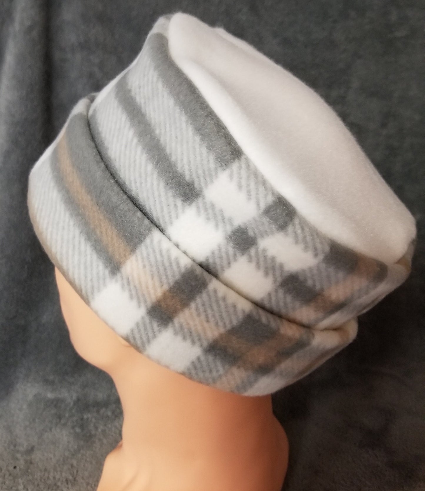 Gray Plaid Fleece Pillbox Hat