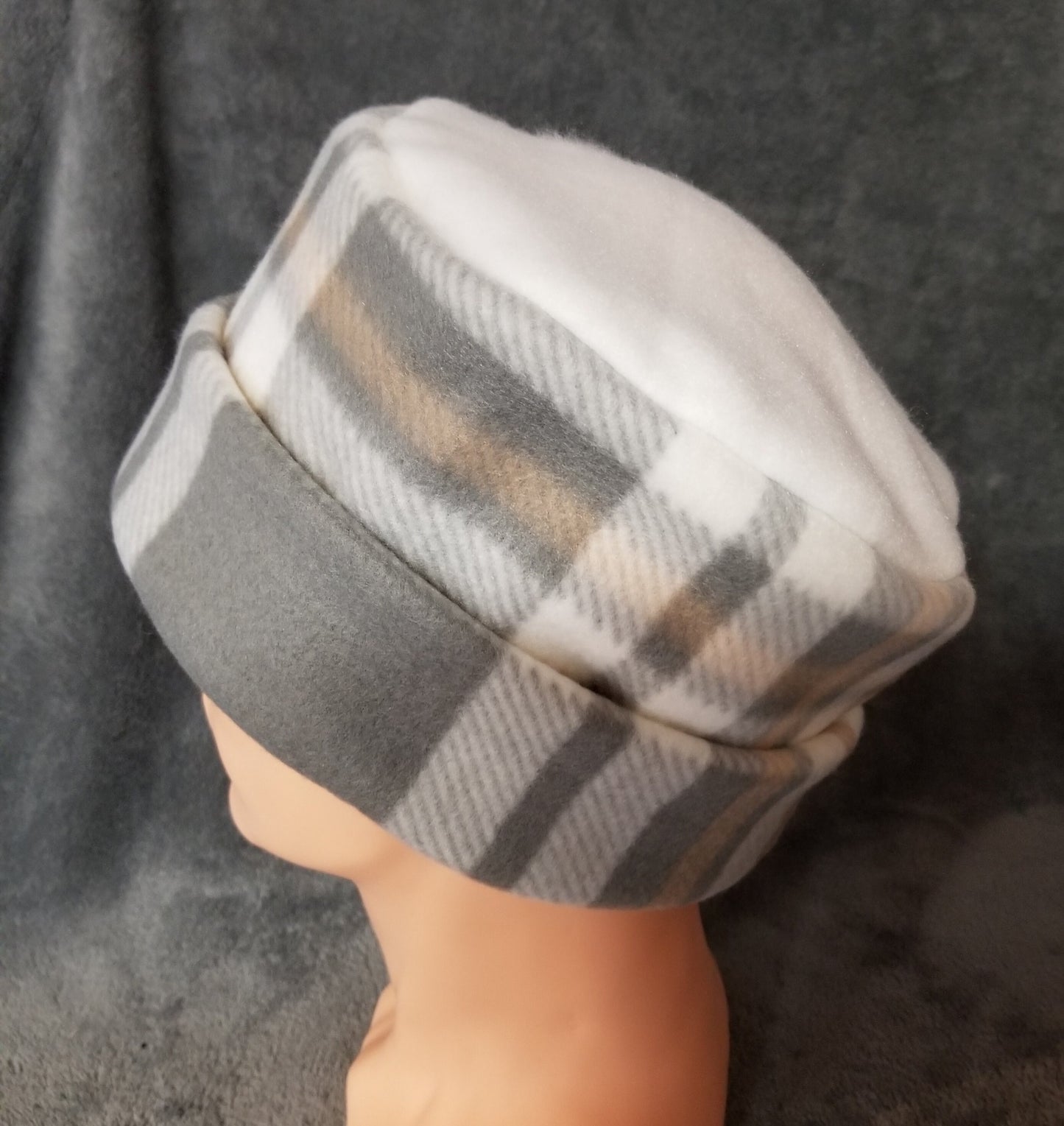 Gray Plaid Fleece Pillbox Hat