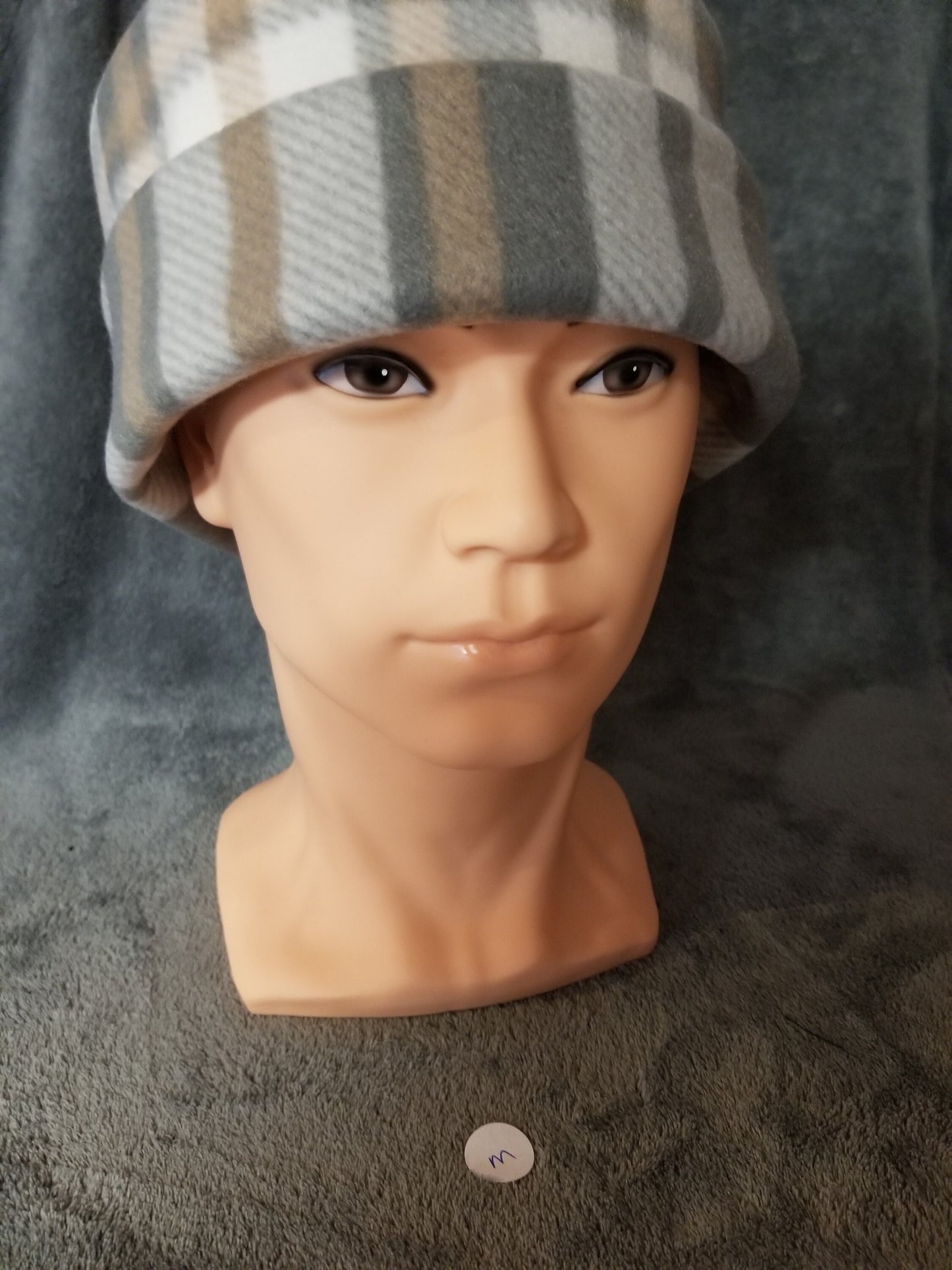 Gray Plaid Fleece Pillbox Hat