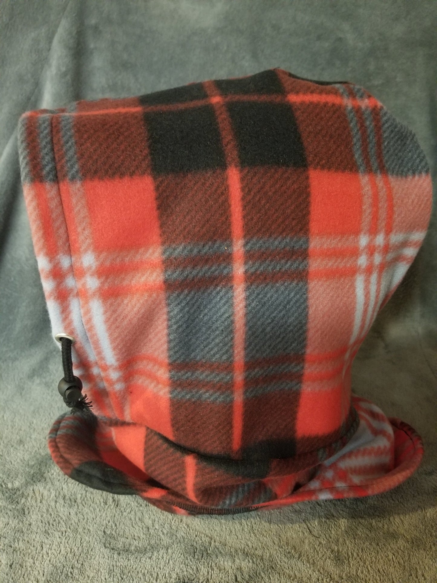 Black and Red Plaid Anti Pill Fleece with Black Mask Ski Helmet Cover