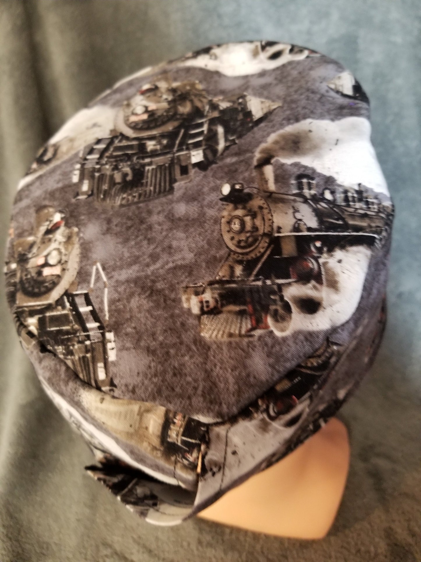Steam Engine Train Print LARGE Scrub Cap same top with hook and loop fasteners ready to ship.