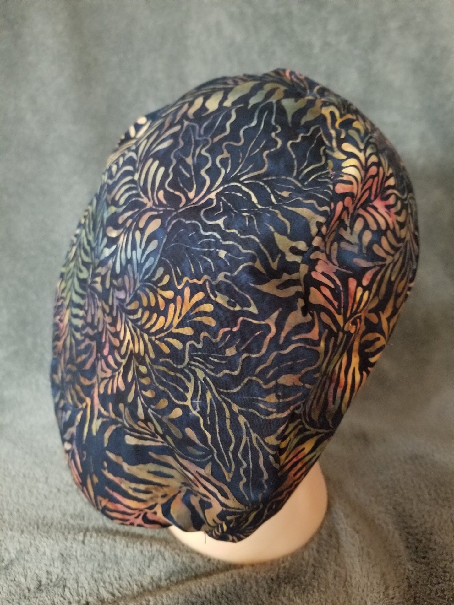 Colorful Leaves Print Batik Pixie Style Scrub Caps, Euro style scrub cap