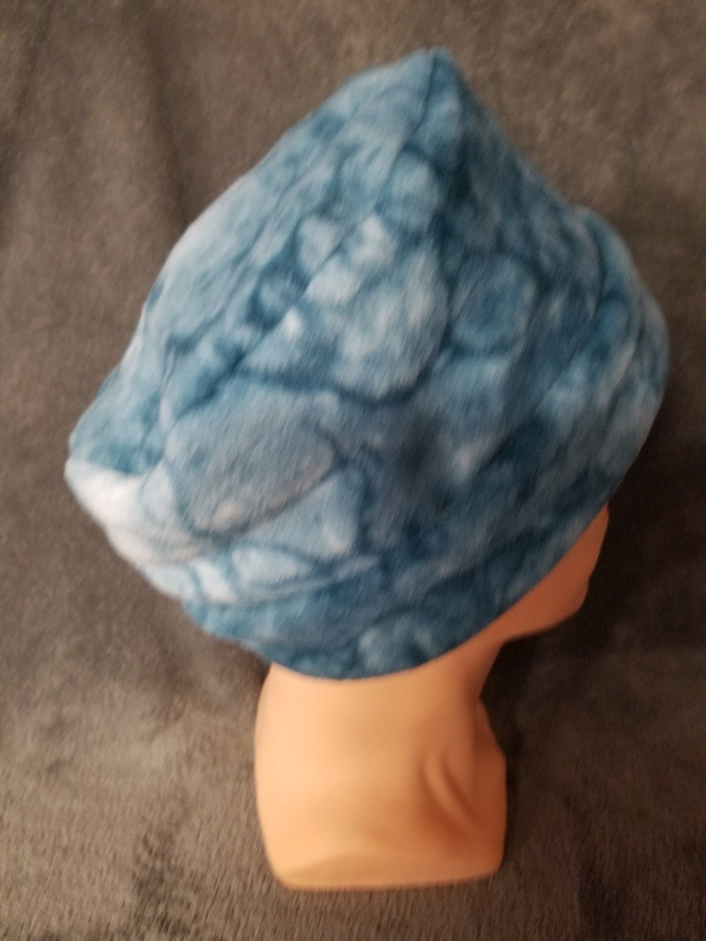 Teal Marble Fleece Pillbox Hat, Fleece Hat, Adult Pillbox Winter Fleece Hat, Unisex Fleece Hat, Warm Hat, Chemo Hat, Ready to Ship