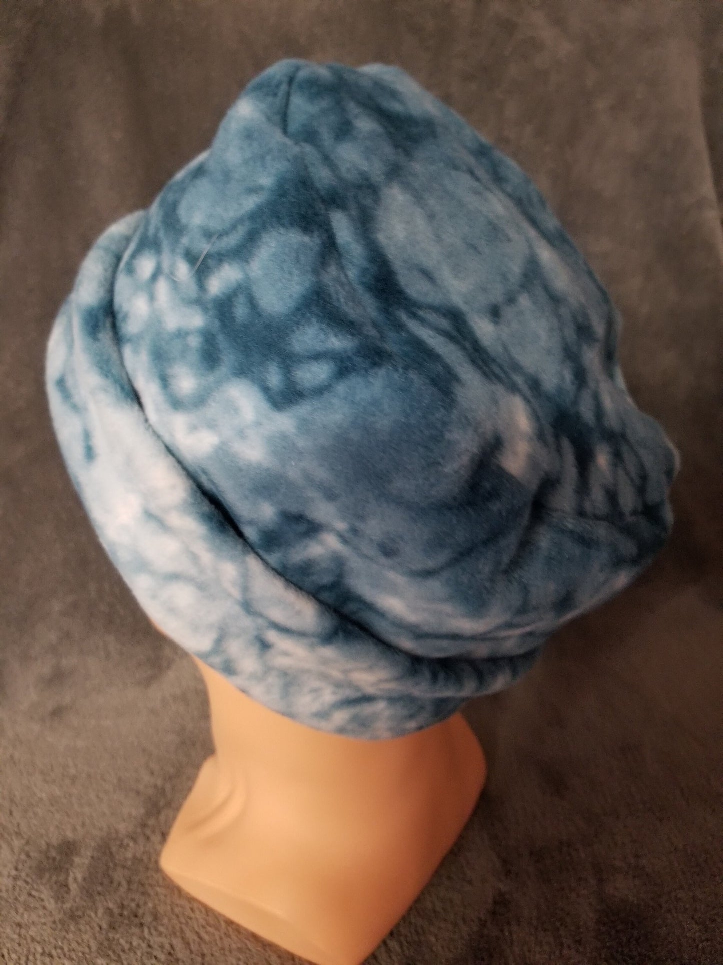 Teal Marble Fleece Pillbox Hat, Fleece Hat, Adult Pillbox Winter Fleece Hat, Unisex Fleece Hat, Warm Hat, Chemo Hat, Ready to Ship
