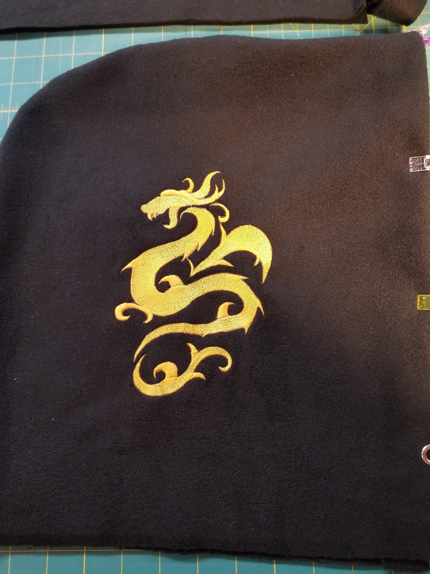 Dragon Embroidered on Black Anti Pill Fleece Extra Large Ski Helmet Cover