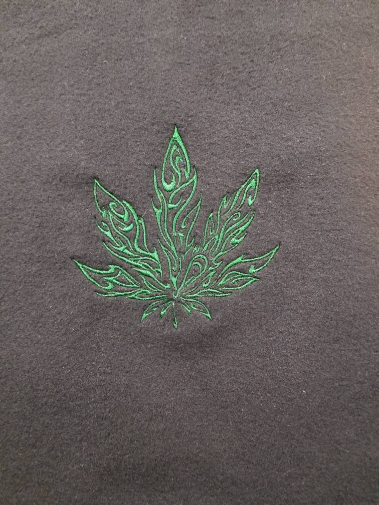 Marijuana Tribal Flame Embroidered on Black Anti Pill Fleece Extra Large Ski Helmet Cover