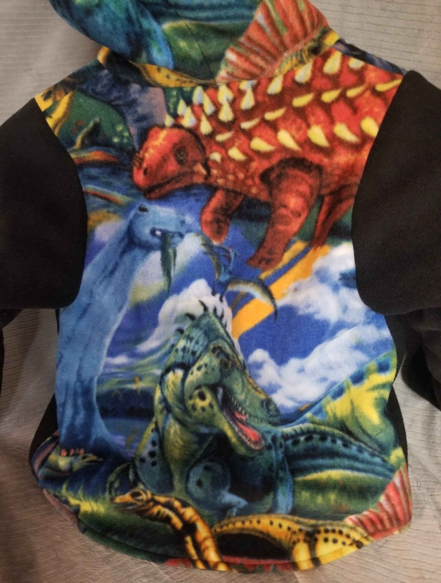 Dinosaur Print Anti Pill Fleece Hooded Jacket with Black Anti Pill Fleece Lining Size 5, Warm Hooded Fleece Jacket with Pockets