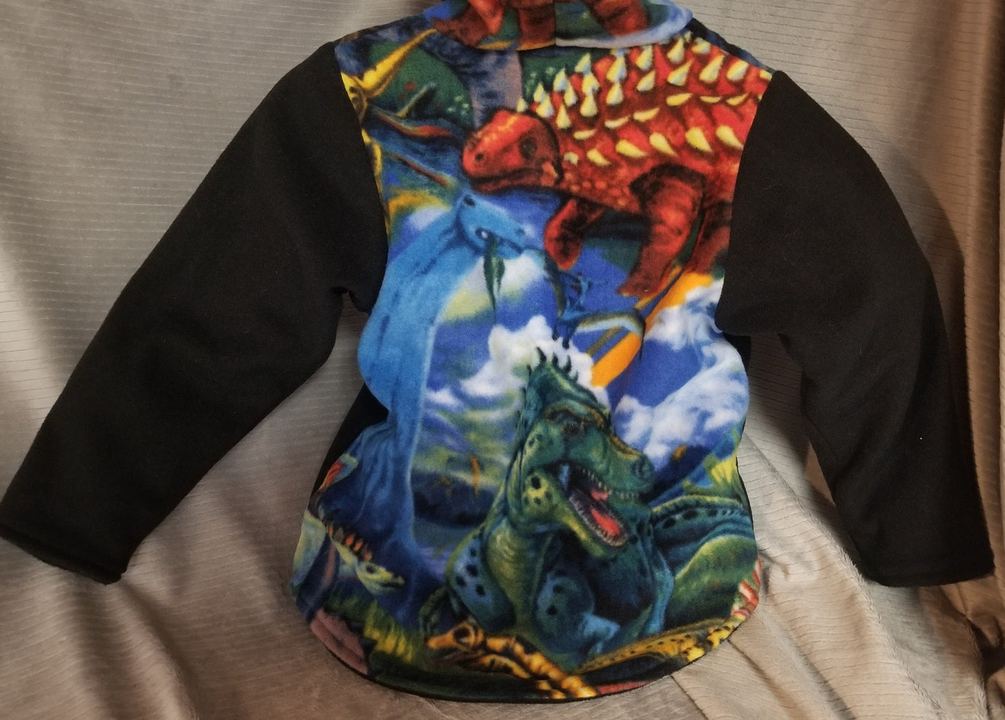 Dinosaur Print Anti Pill Fleece Hooded Jacket with Black Anti Pill Fleece Lining Size 5, Warm Hooded Fleece Jacket with Pockets