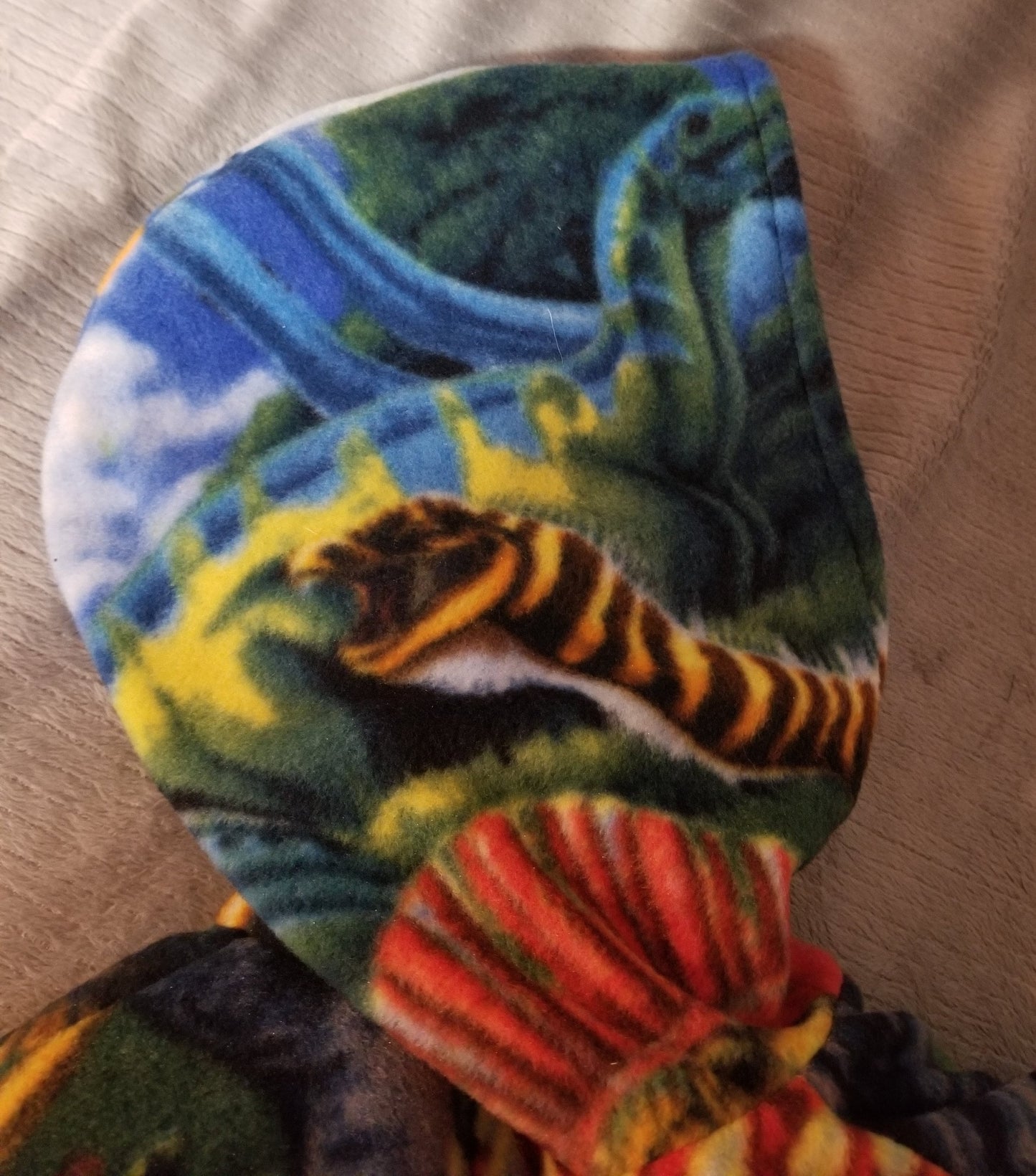 Dinosaur Print Anti Pill Fleece Hooded Jacket with Black Anti Pill Fleece Lining Size 5, Warm Hooded Fleece Jacket with Pockets