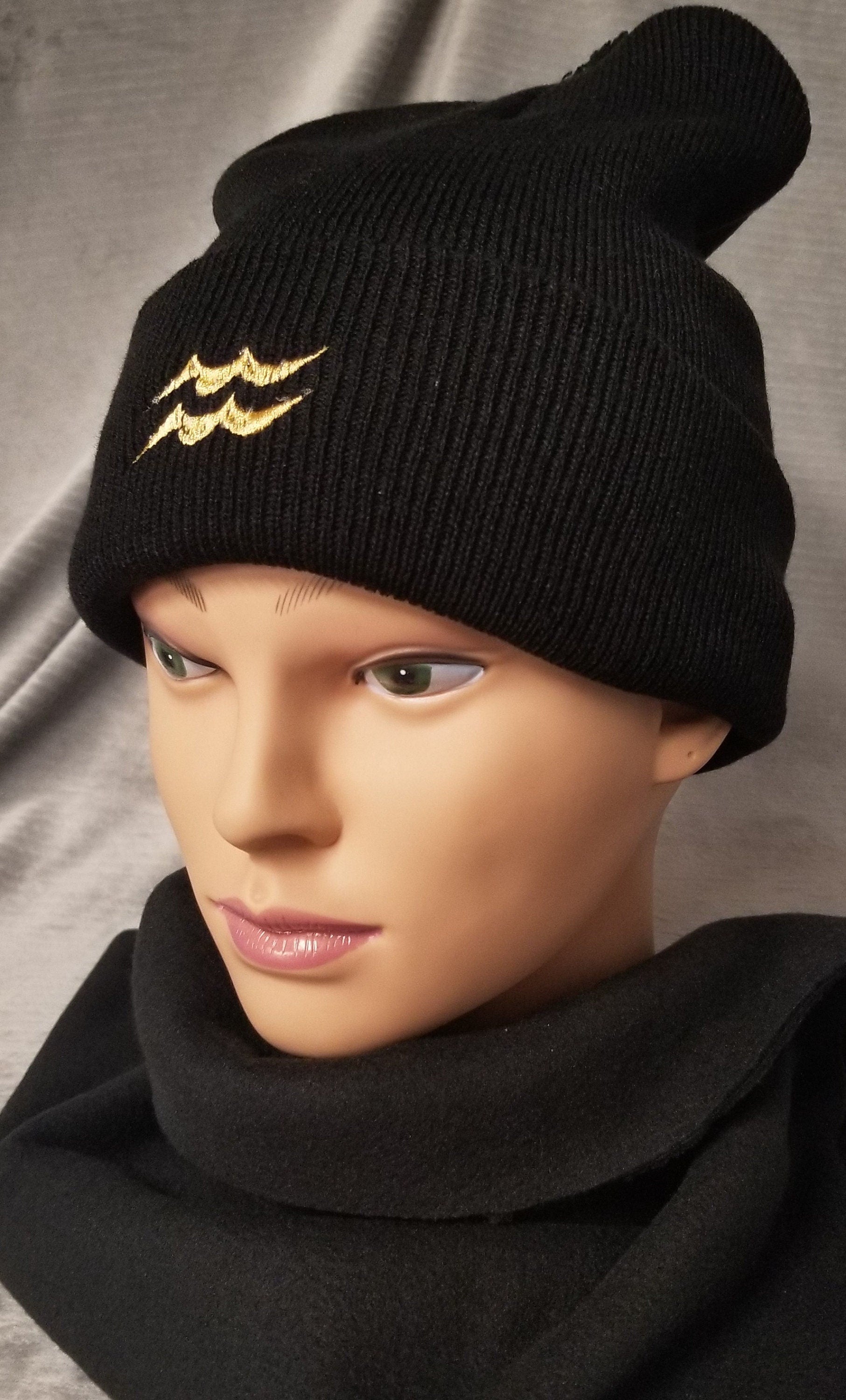 Aquarius Zodiac Symbol Embroidered Beanie, Horoscope Beanie, Astrology Beanie, Birthday Beanie