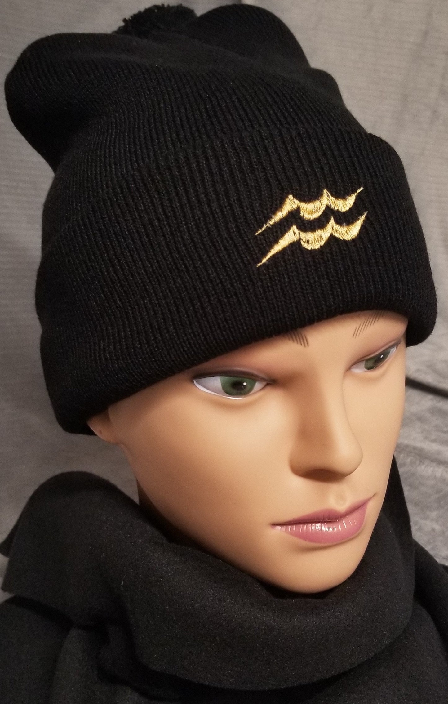 Aquarius Zodiac Symbol Embroidered Beanie, Horoscope Beanie, Astrology Beanie, Birthday Beanie