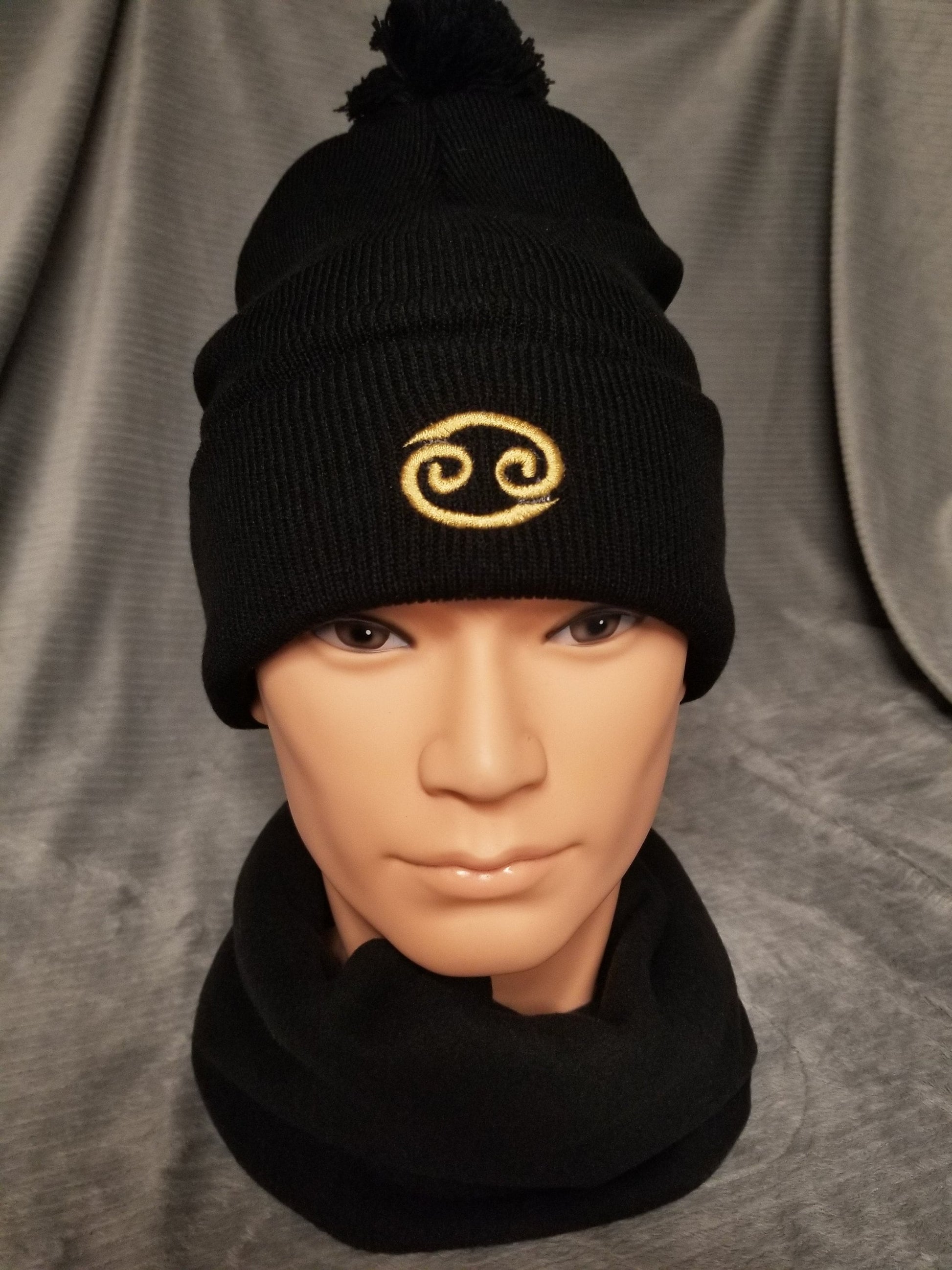 Cancer Zodiac Symbol Embroidered Beanie, Horoscope Beanie, Astrology Beanie, Birthday Beanie