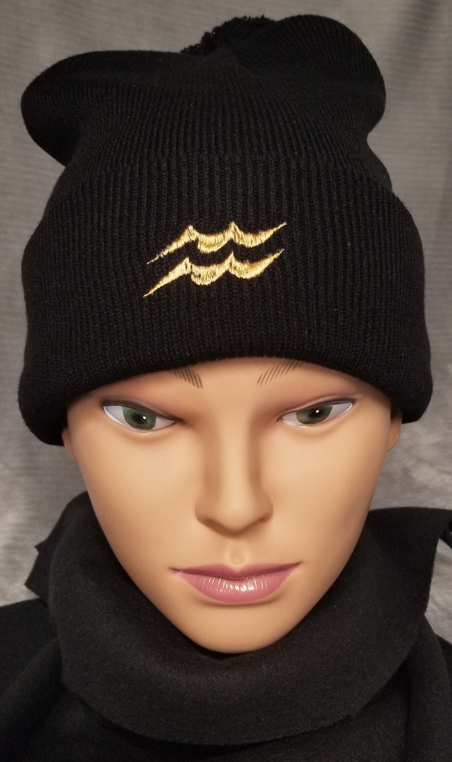 Aquarius Zodiac Symbol Embroidered Beanie, Horoscope Beanie, Astrology Beanie, Birthday Beanie