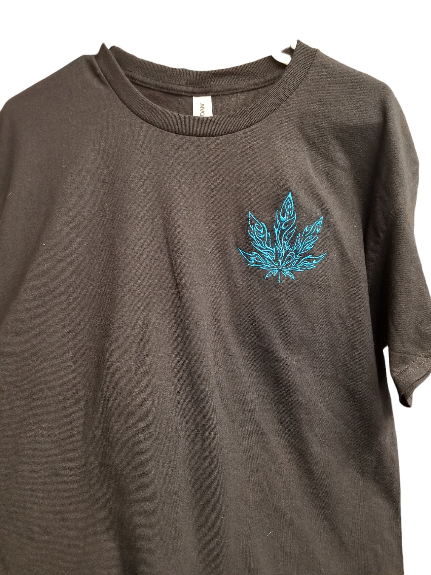 Marijuana Tribal Flame Design Embroidered T shirt, Weed Leaf T shirt, Cannabis Leaf Embroidered T shirt in Black