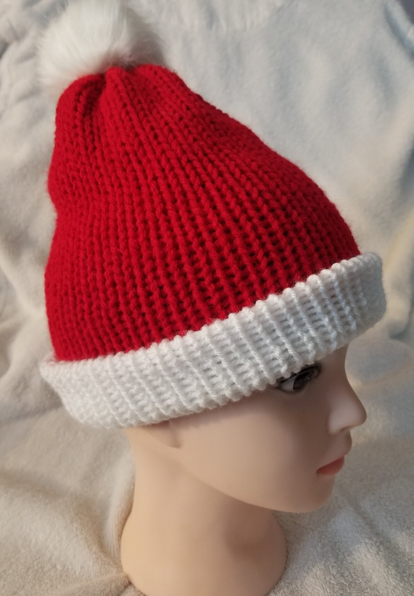 Knit Beanie, Knit Winter Hat, Handmade Winter Hat, Handmade Winter Beanie, Red and White Beanie with Pom Pom