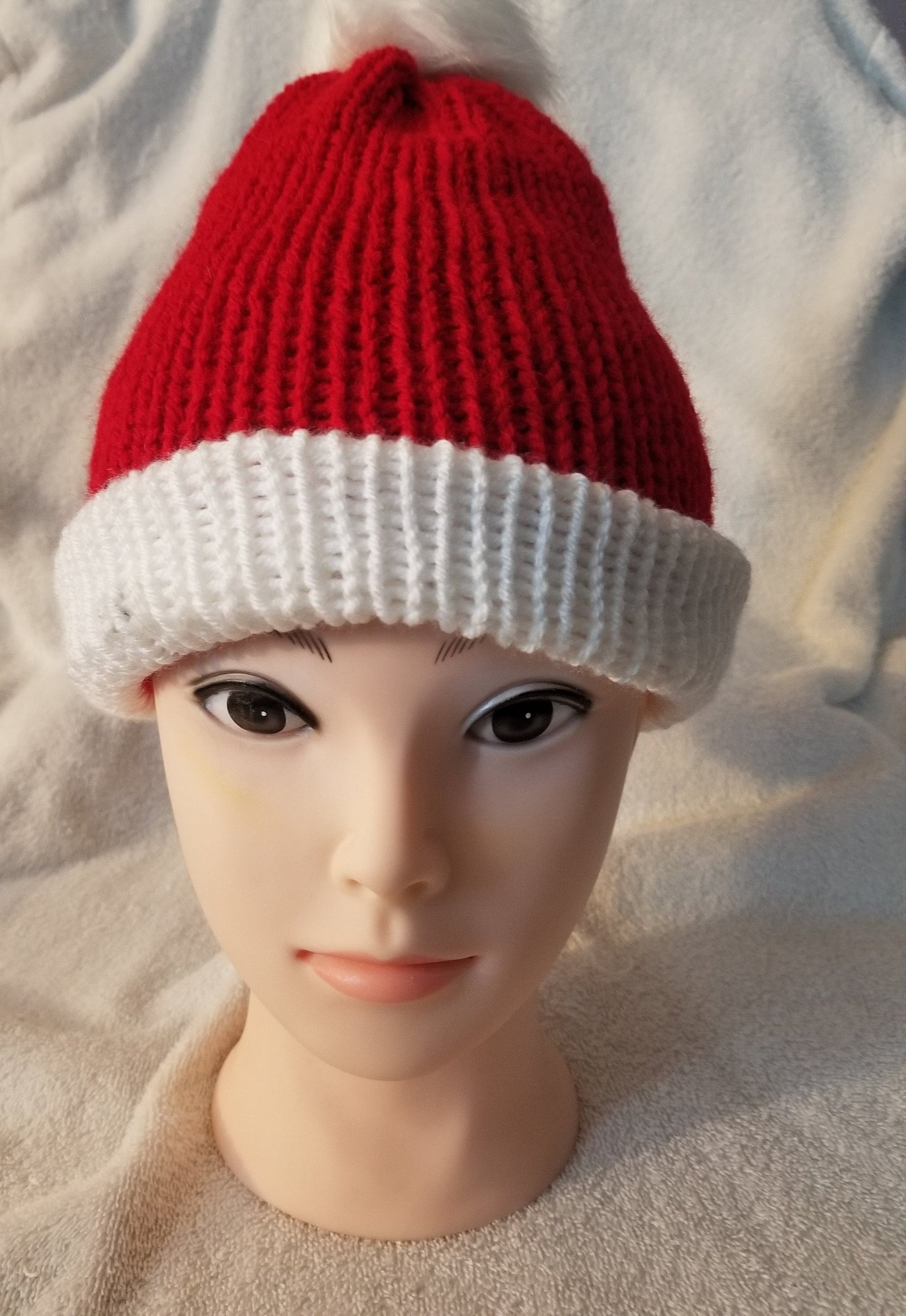 Knit Beanie, Knit Winter Hat, Handmade Winter Hat, Handmade Winter Beanie, Red and White Beanie with Pom Pom
