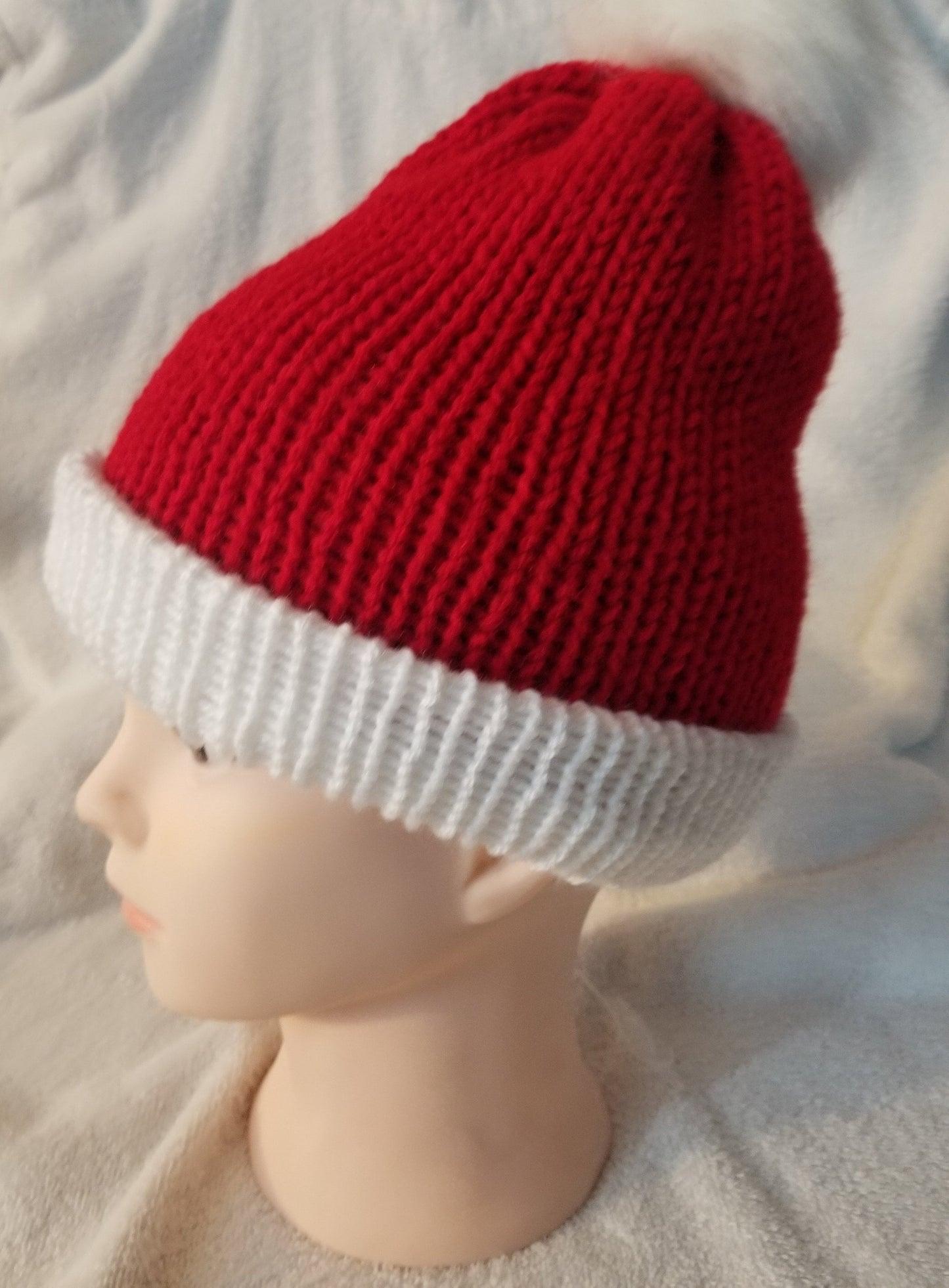 Knit Beanie, Knit Winter Hat, Handmade Winter Hat, Handmade Winter Beanie, Red and White Beanie with Pom Pom