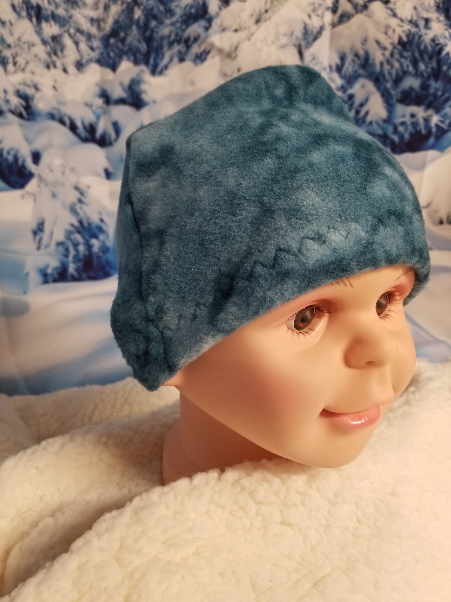Teal Marble Fleece Beanie for 3-6 year olds, Winter Hat for Toddler, Handmade Winter Hat, Handmade Winter Beanie, Toddler Fleece Hat