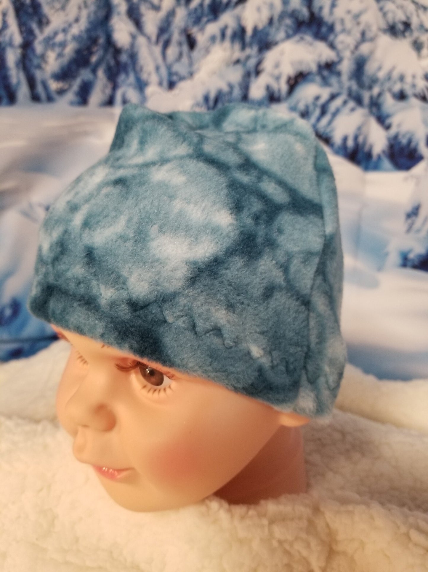Teal Marble Fleece Beanie fits up to 19 inches, Winter Hat for Child, Handmade Winter Hat, Handmade Winter Beanie, Child Size Fleece Hat