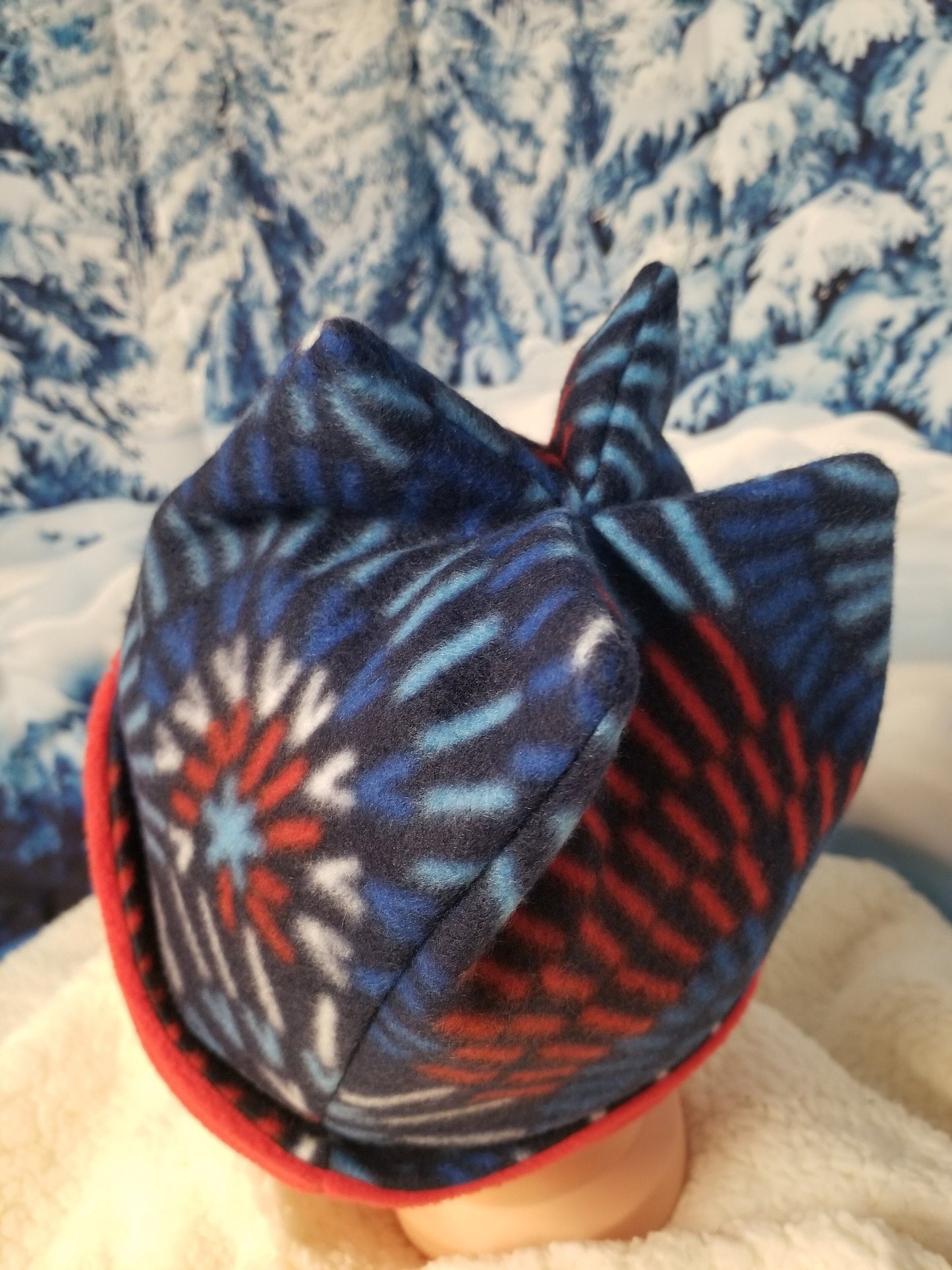 Reversible 4 Point Retro Fleece Beanie fits up to 19 inches, Fun Winter Hat for Child, Handmade Winter Hat, Handmade Child Size Fleece Hat