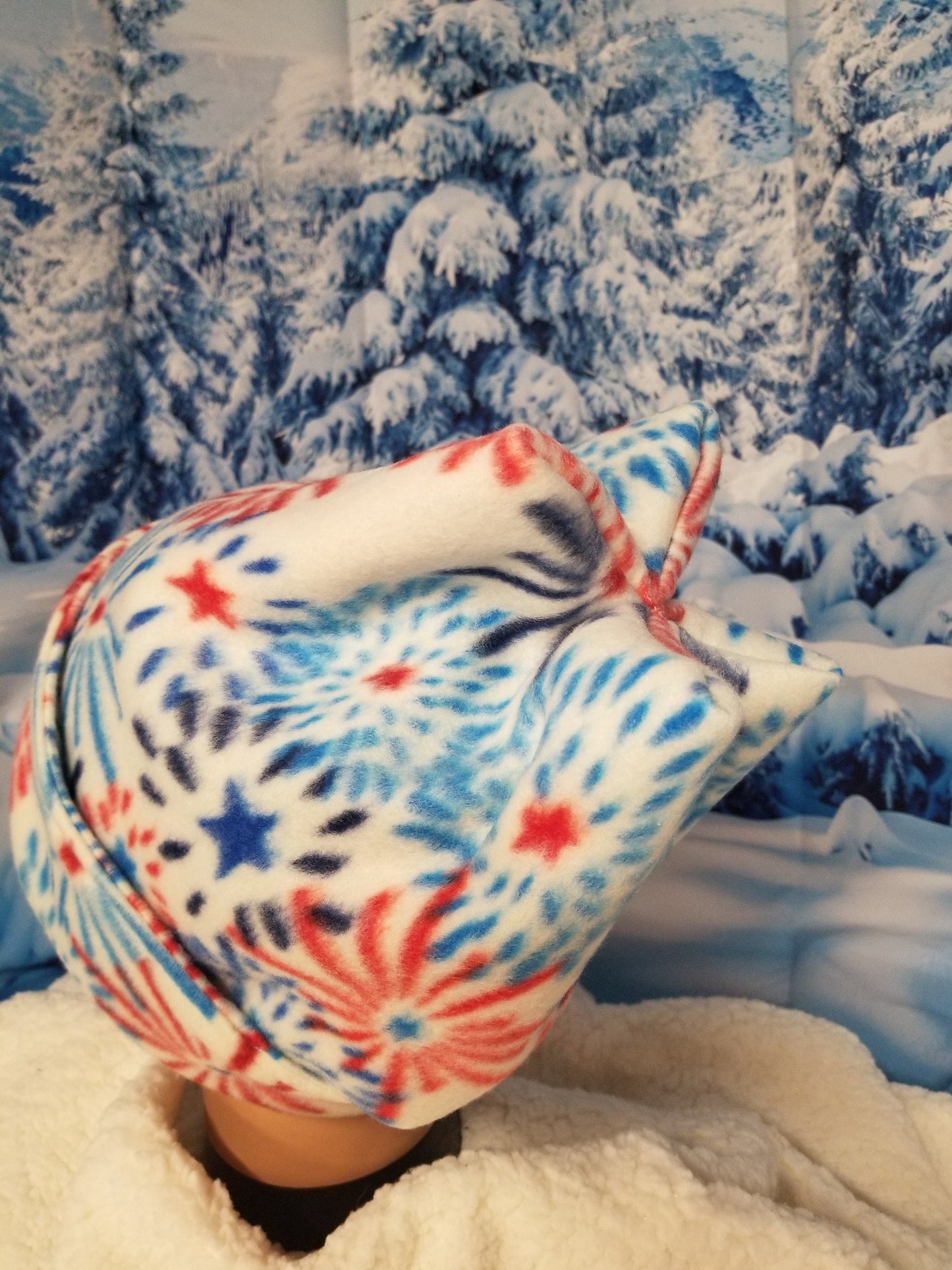 4 Point Retro Large Fleece Beanie, Fun Winter Hat for Adults, Handmade Winter Hat, Handmade Fleece Hat