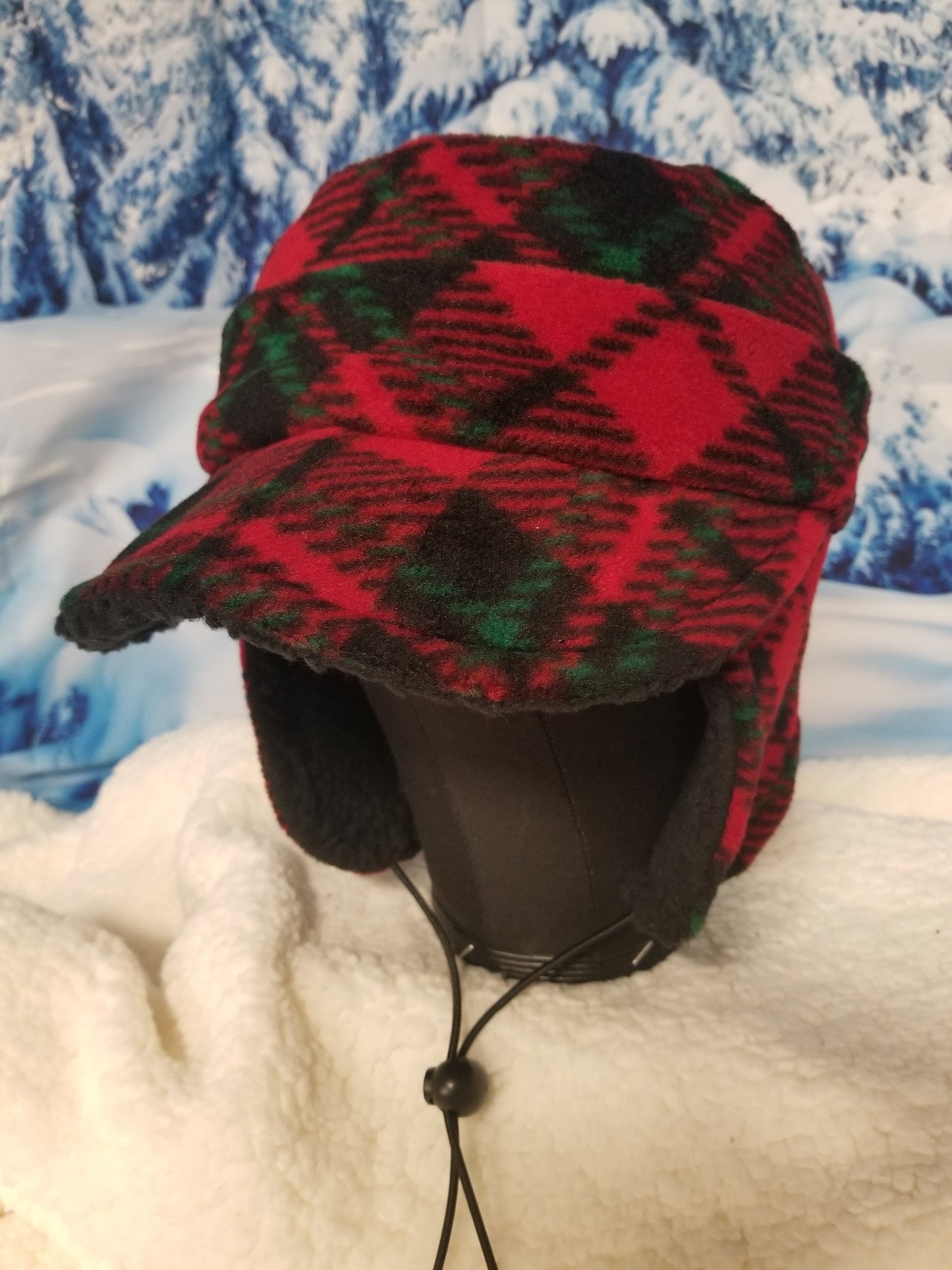 Red, green and Black Plaid Aviator Hat with Visor; Winter Hat; Trappers Hat; Pilot Hat; Sherpa Lined Hat; Ear Flap Hat; Visor Winter Hat