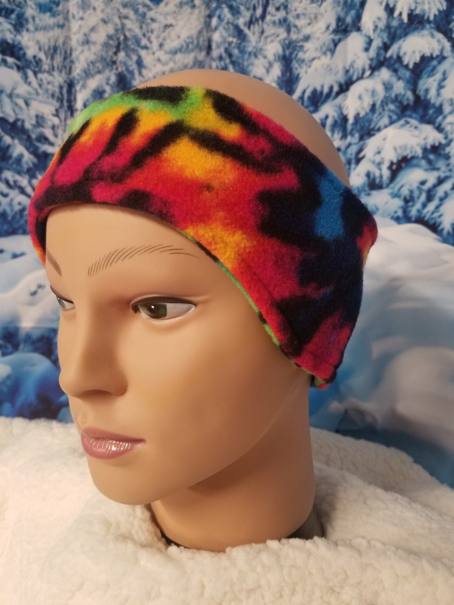 Rainbow Tye Dye Fleece Headband Ear Warmer, Winter Fleece Headband Ear Warmers Fleece Ear Wrap, Fleece Ear Cover, Headbands, Women's Medium