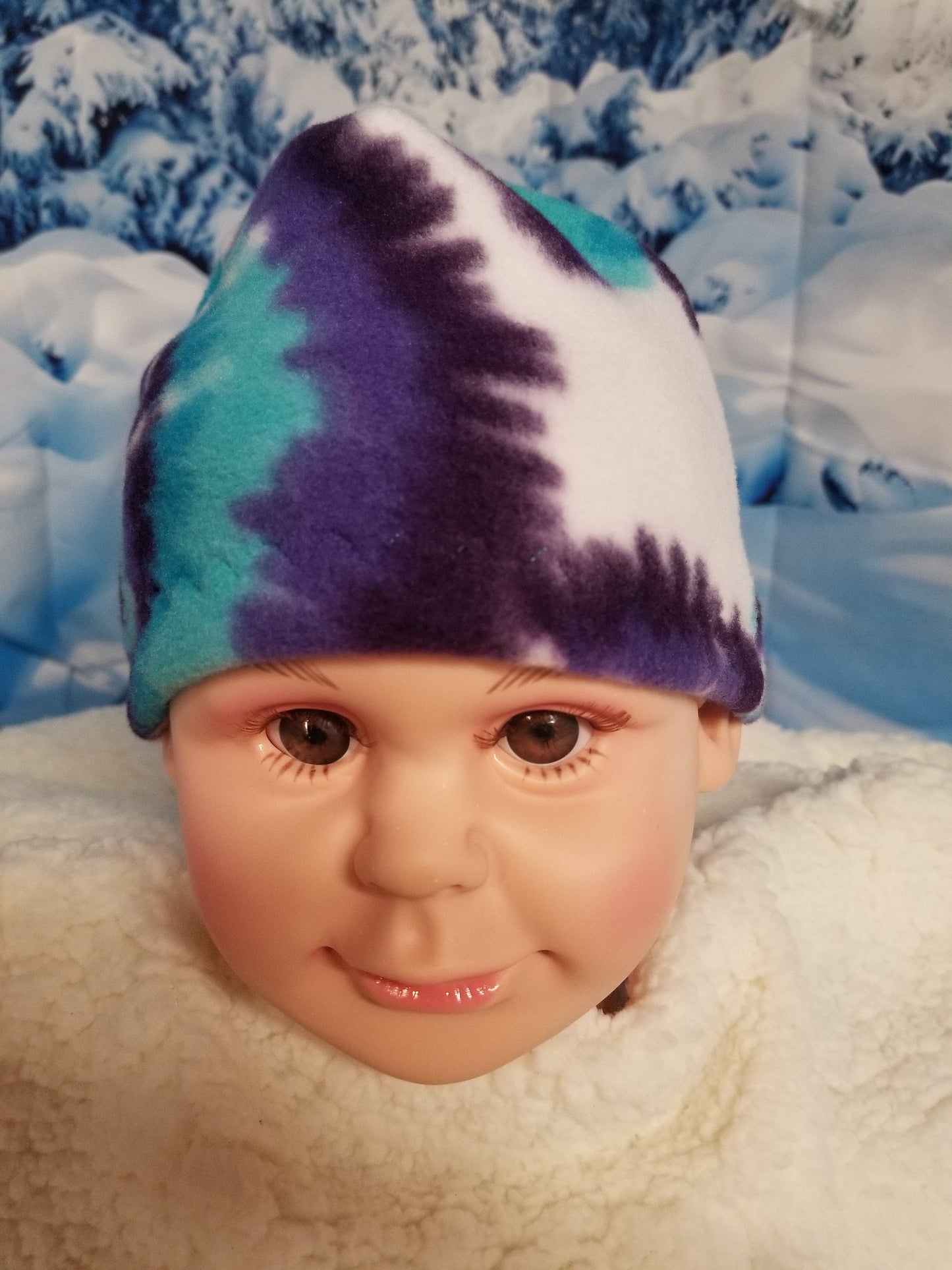 Purple Tie Dye Fleece Beanie for 3-6 year olds, Winter Hat for Toddler, Handmade Winter Hat, Handmade Winter Beanie, Toddler Fleece Hat