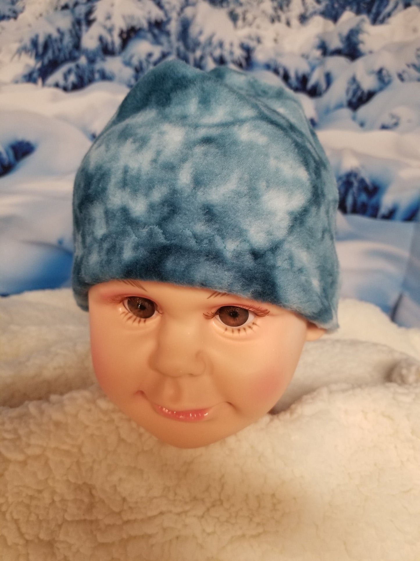 Teal Marble Fleece Beanie fits up to 19 inches, Winter Hat for Child, Handmade Winter Hat, Handmade Winter Beanie, Child Size Fleece Hat