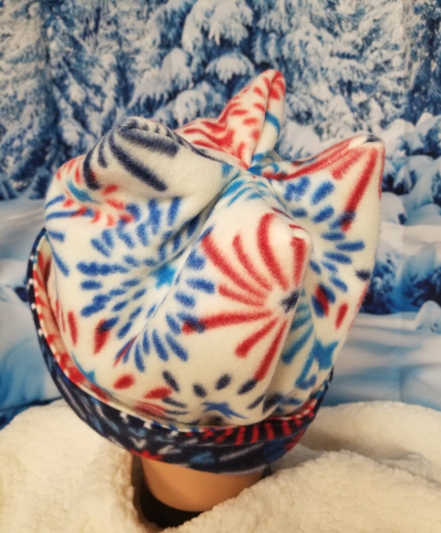 Reversible 4 Point Retro Fleece Beanie fits up to 22.5 inches, Adult Fun Winter Hat, Handmade Winter Hat, Handmade Reversible Fleece Hat