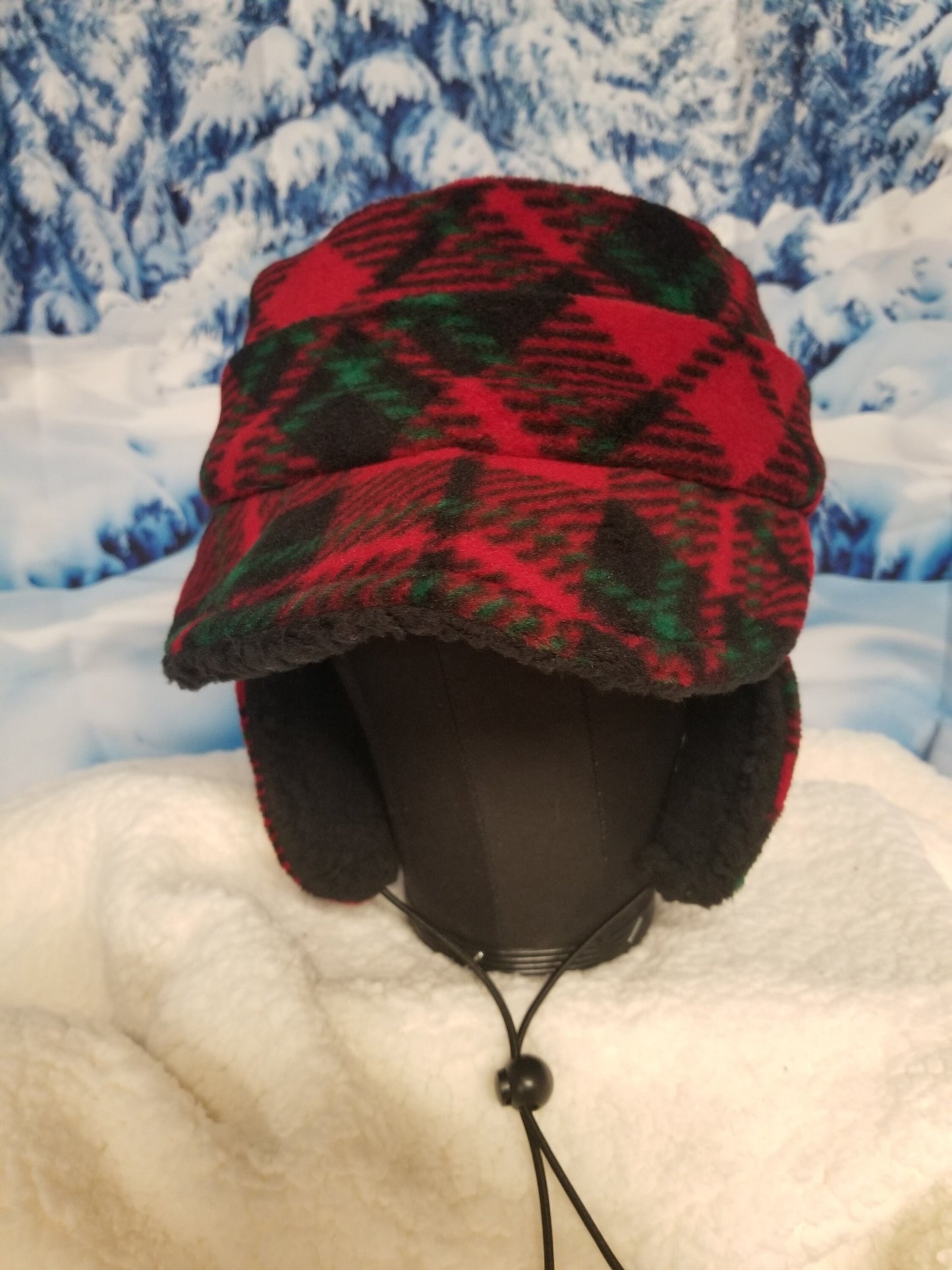 Red, green and Black Plaid Aviator Hat with Visor; Winter Hat; Trappers Hat; Pilot Hat; Sherpa Lined Hat; Ear Flap Hat; Visor Winter Hat
