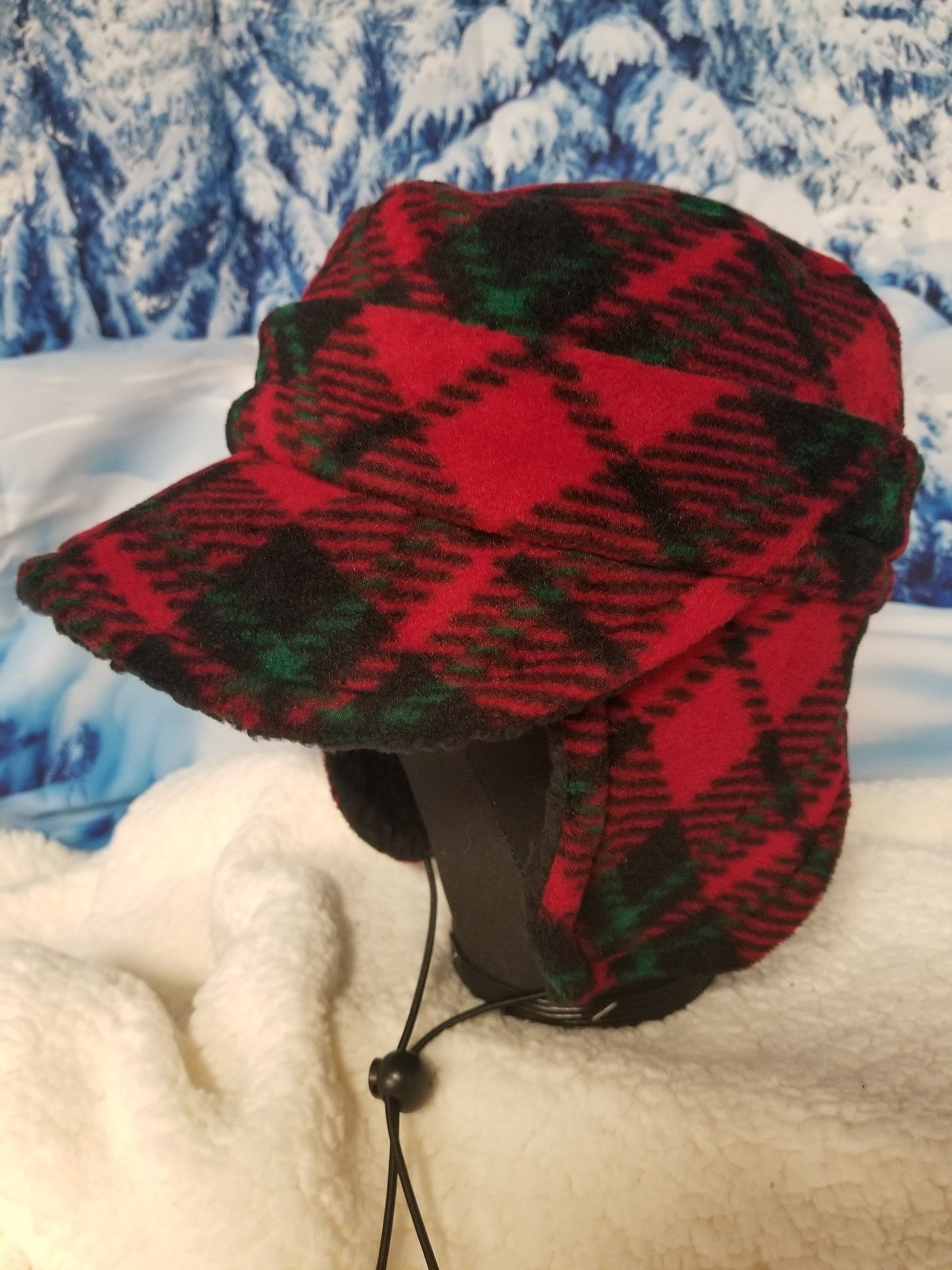 Red, green and Black Plaid Aviator Hat with Visor; Winter Hat; Trappers Hat; Pilot Hat; Sherpa Lined Hat; Ear Flap Hat; Visor Winter Hat