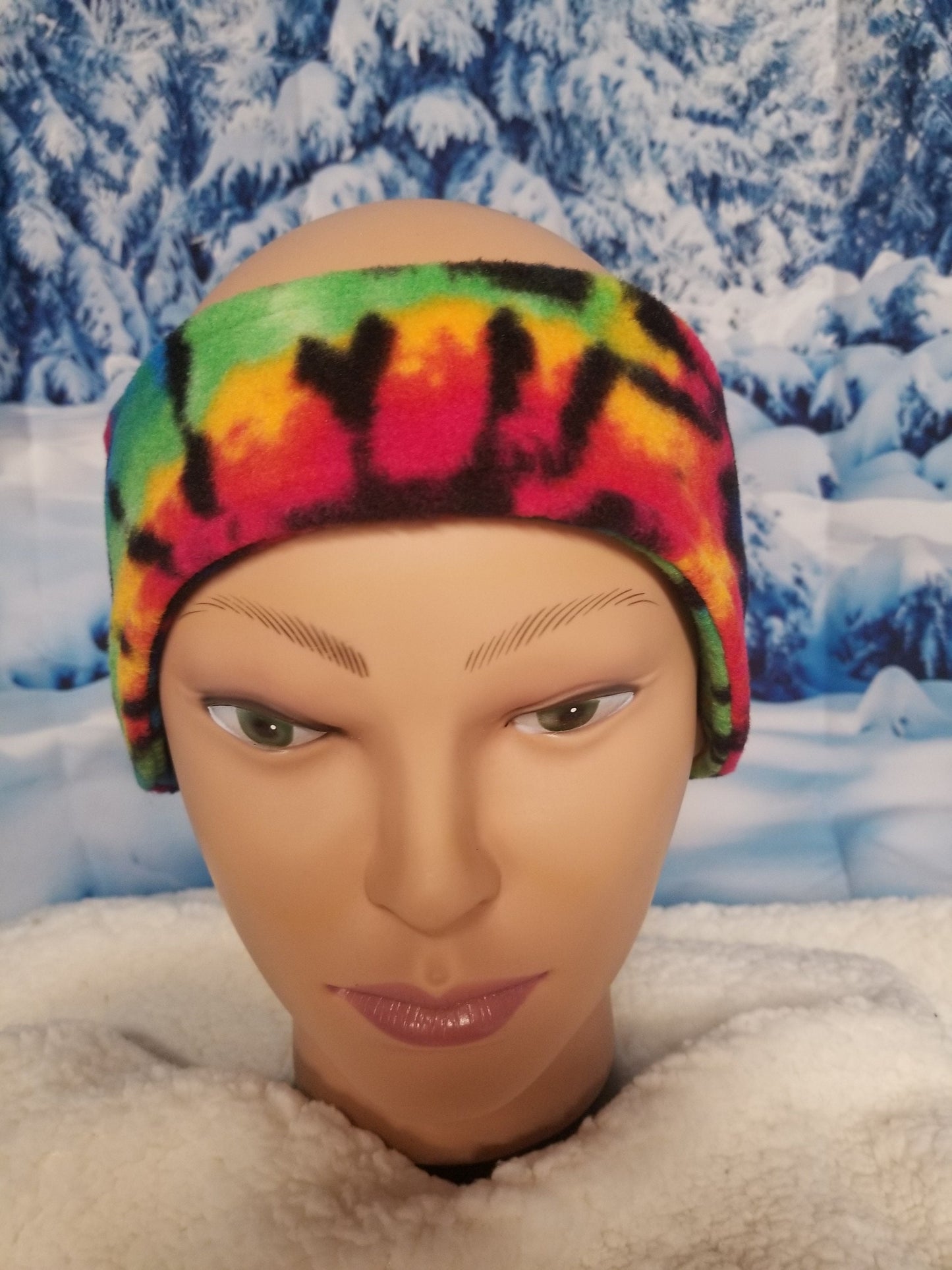 Rainbow Tye Dye Fleece Headband Ear Warmer, Winter Fleece Headband Ear Warmers Fleece Ear Wrap, Fleece Ear Cover, Headbands, Women's Medium
