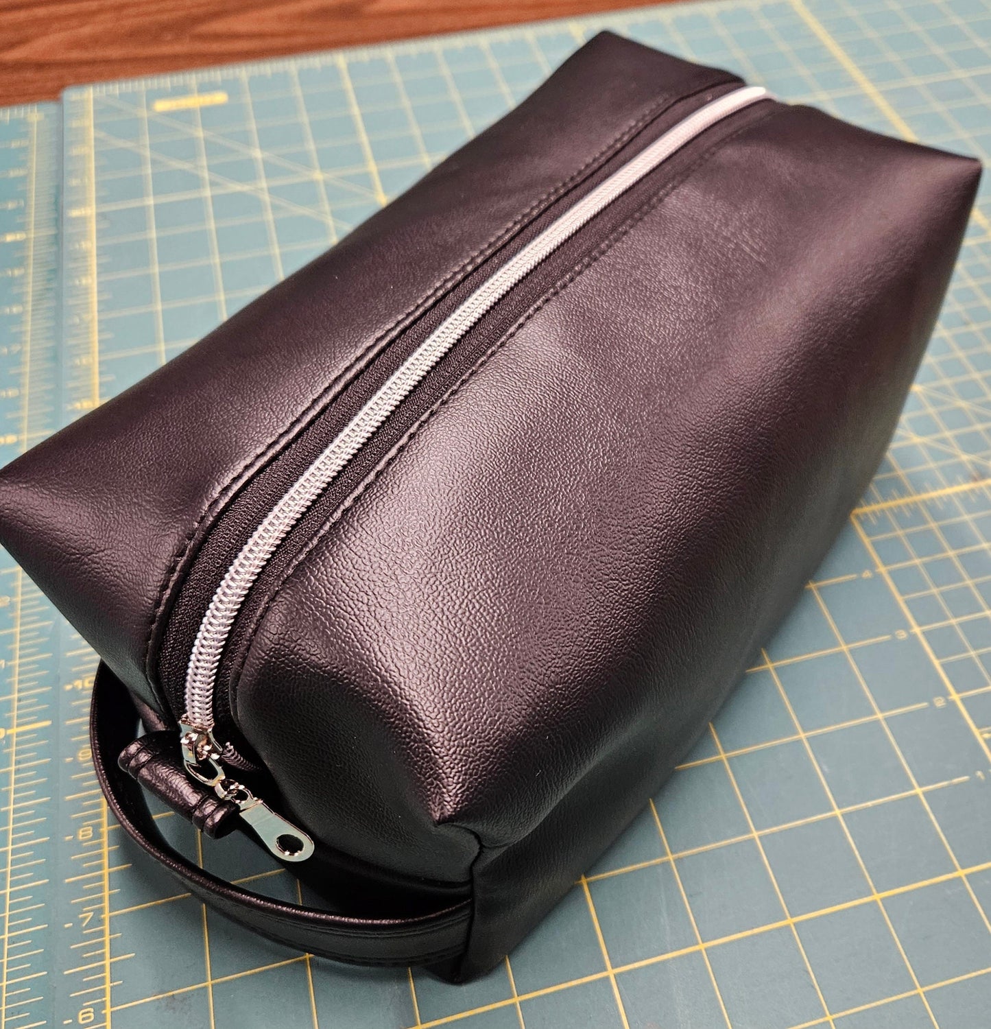 Travel Dopp Kit made in marine vinyl and waterproof canvas with zipper tabs and handle, Cosmetics bag, toiletry pouch, boxy pouch, dopp kit.