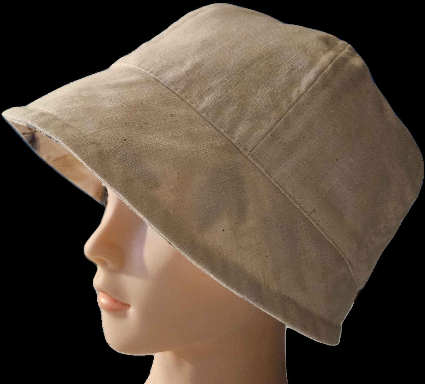 Linen Fashion Cloche with Cream Linen and Cream Dragonfly Print Lining Summer Hat